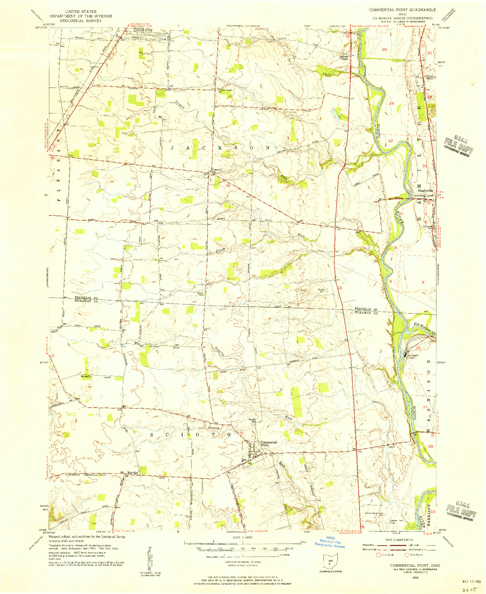 USGS 1:24000-SCALE QUADRANGLE FOR COMMERCIAL POINT, OH 1955
