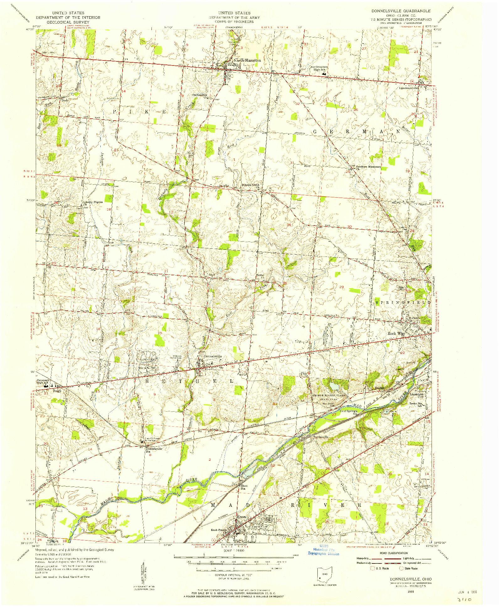 USGS 1:24000-SCALE QUADRANGLE FOR DONNELSVILLE, OH 1955
