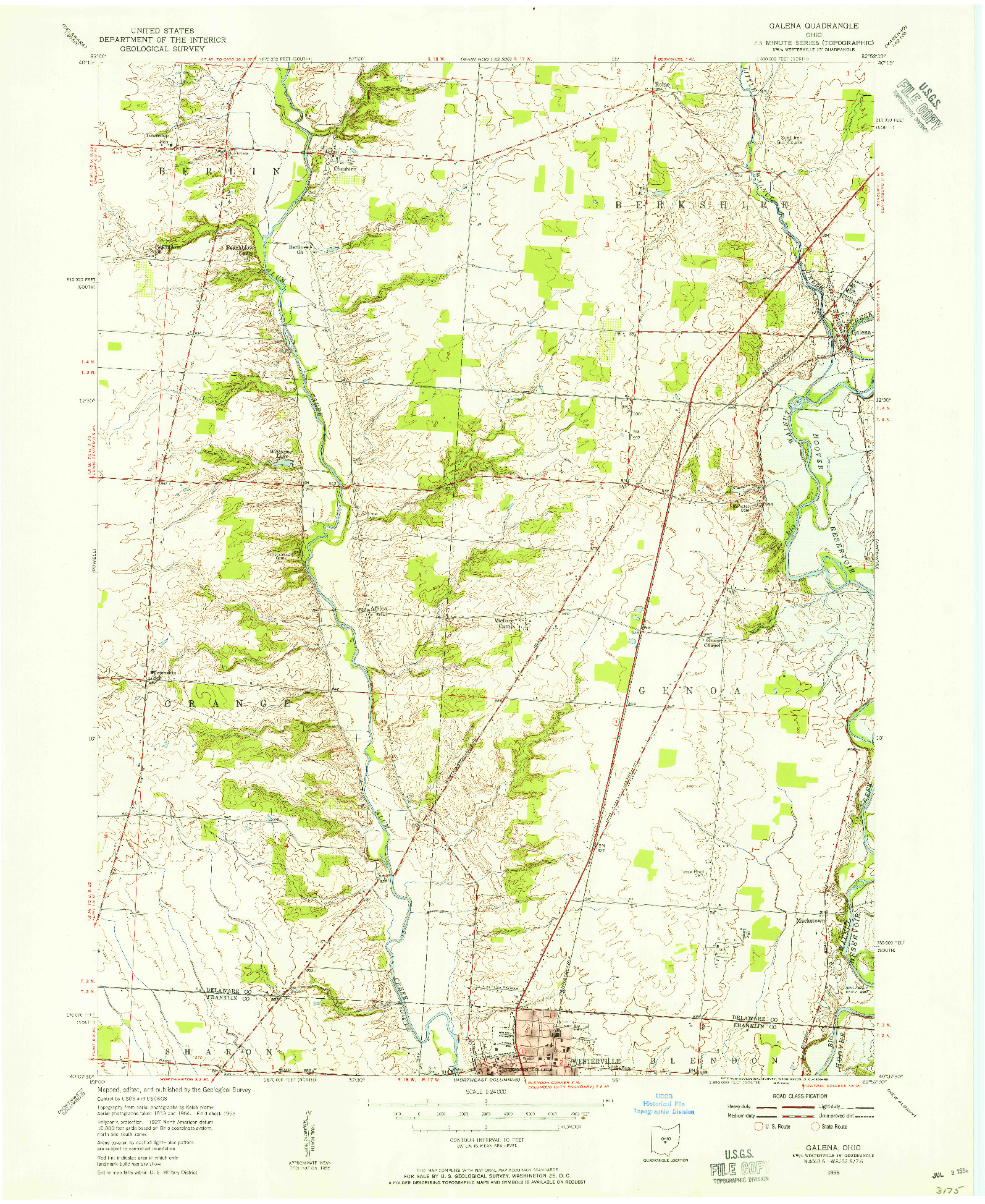 USGS 1:24000-SCALE QUADRANGLE FOR GALENA, OH 1955