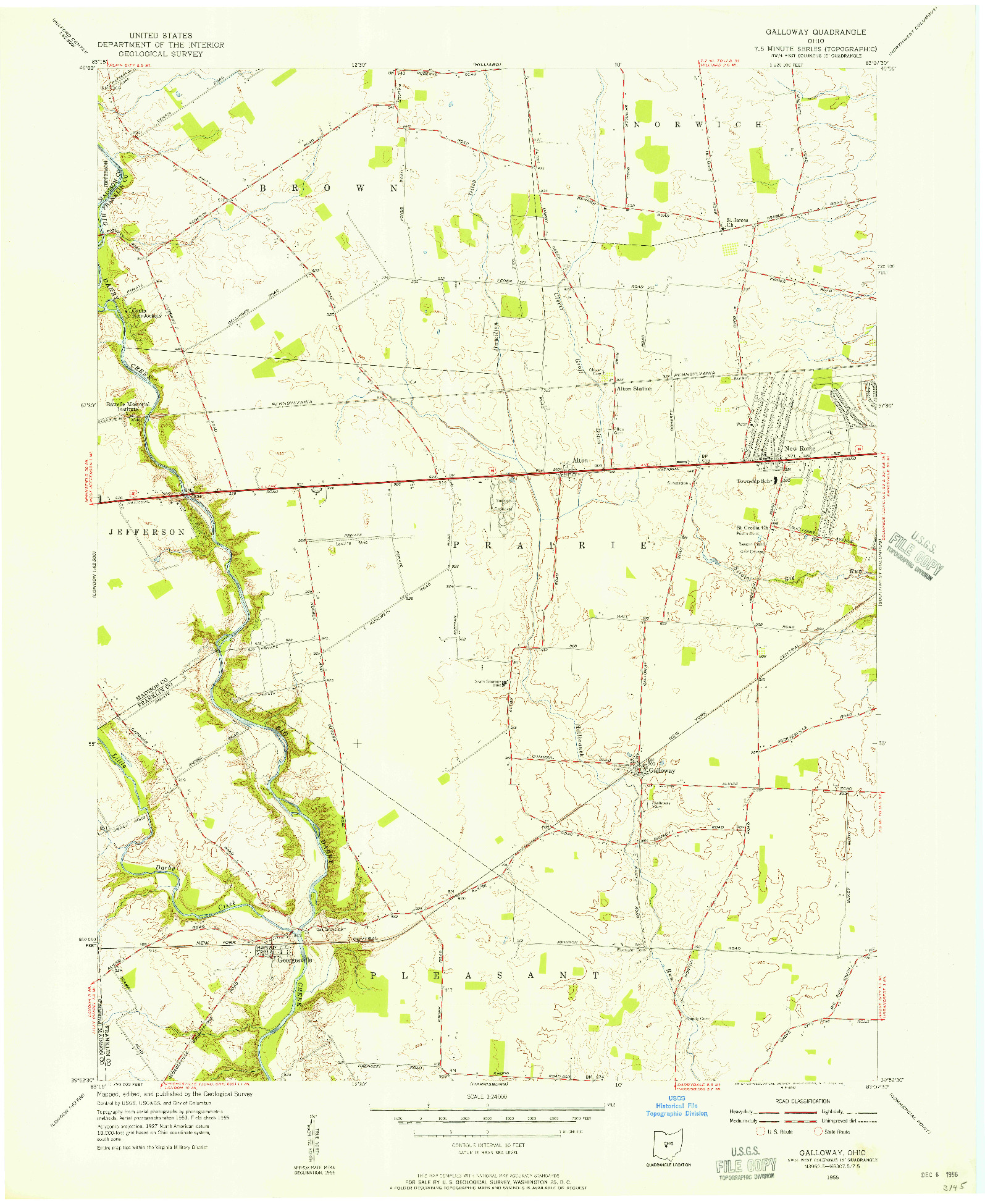 USGS 1:24000-SCALE QUADRANGLE FOR GALLOWAY, OH 1955