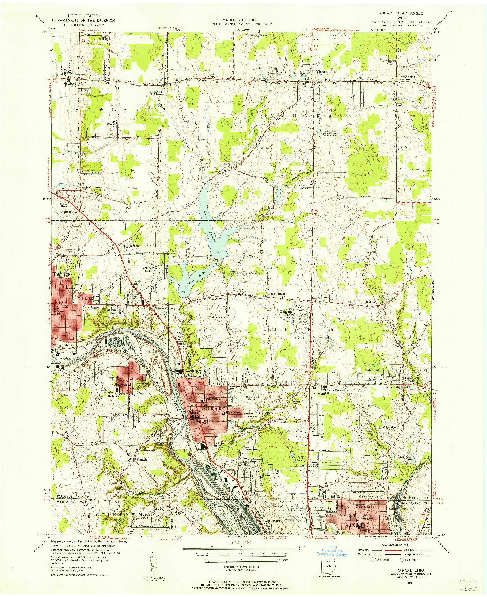 USGS 1:24000-SCALE QUADRANGLE FOR GIRARD, OH 1954