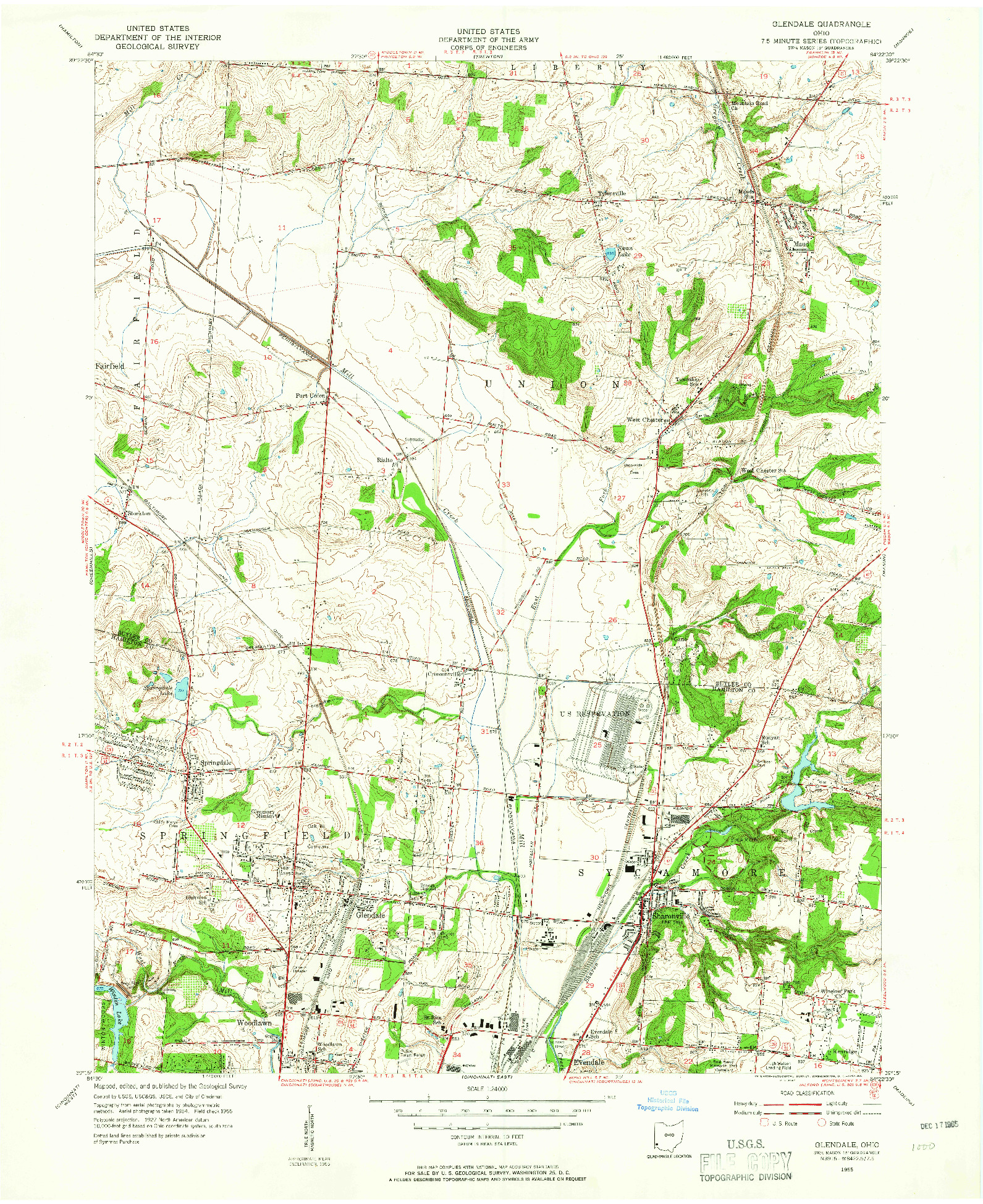 USGS 1:24000-SCALE QUADRANGLE FOR GLENDALE, OH 1955