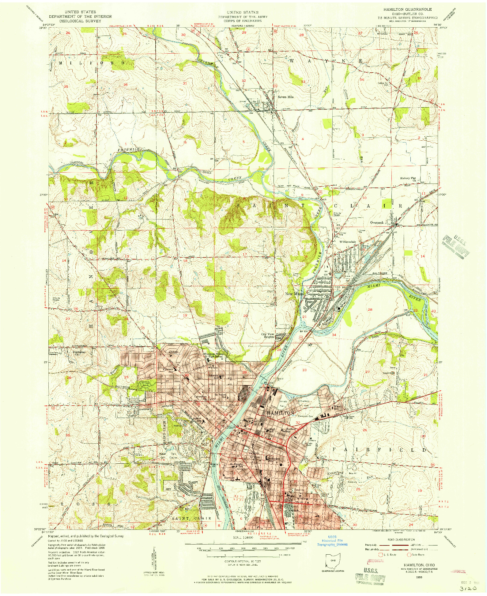USGS 1:24000-SCALE QUADRANGLE FOR HAMILTON, OH 1955