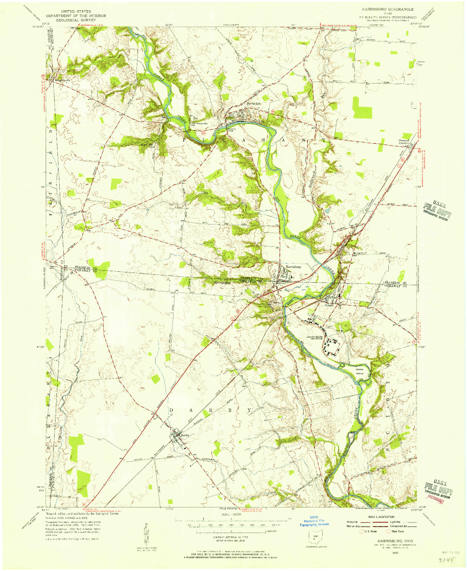 USGS 1:24000-SCALE QUADRANGLE FOR HARRISBURG, OH 1955