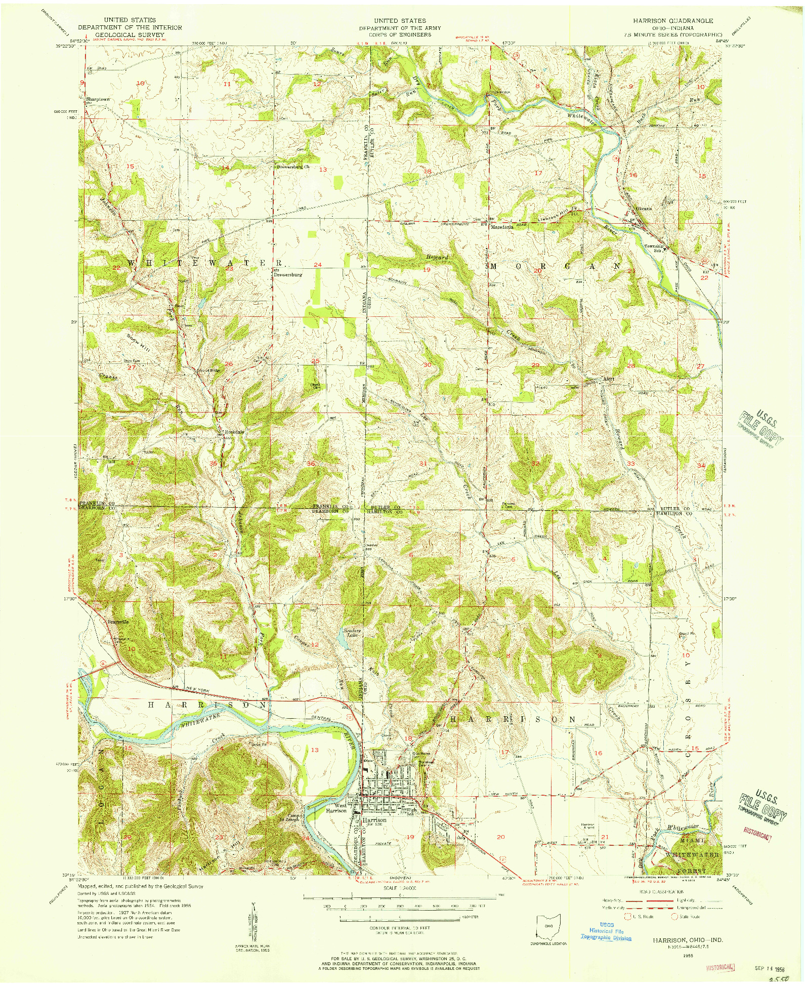 USGS 1:24000-SCALE QUADRANGLE FOR HARRISON, OH 1955