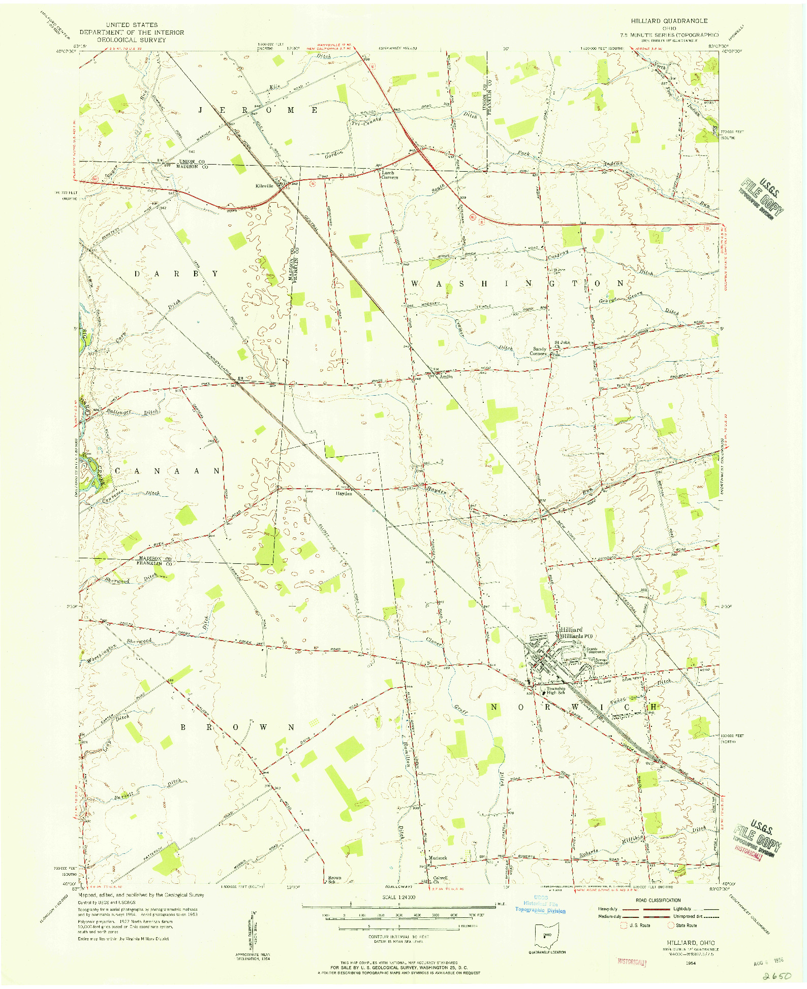 USGS 1:24000-SCALE QUADRANGLE FOR HILLIARD, OH 1954