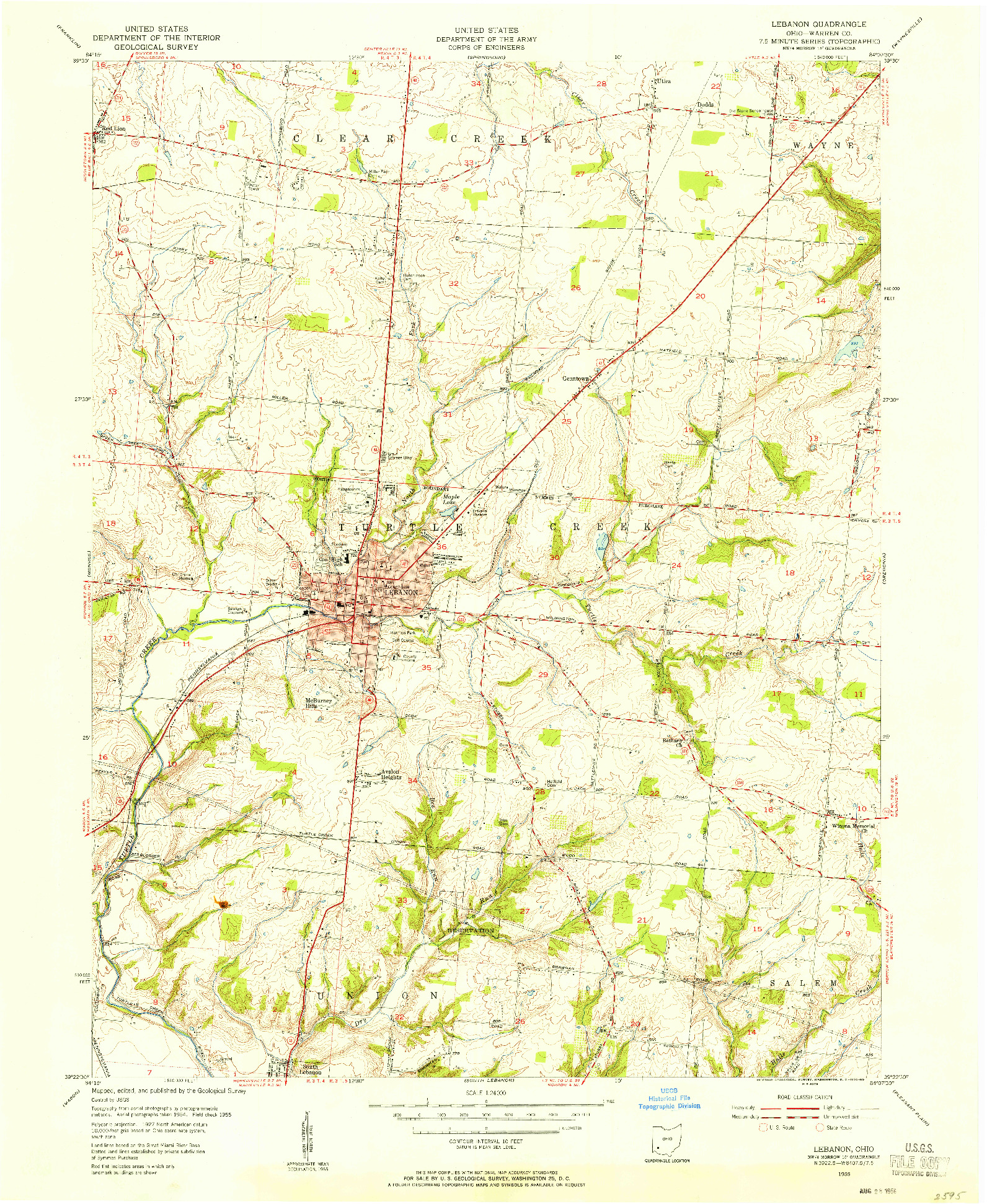 USGS 1:24000-SCALE QUADRANGLE FOR LEBANON, OH 1955