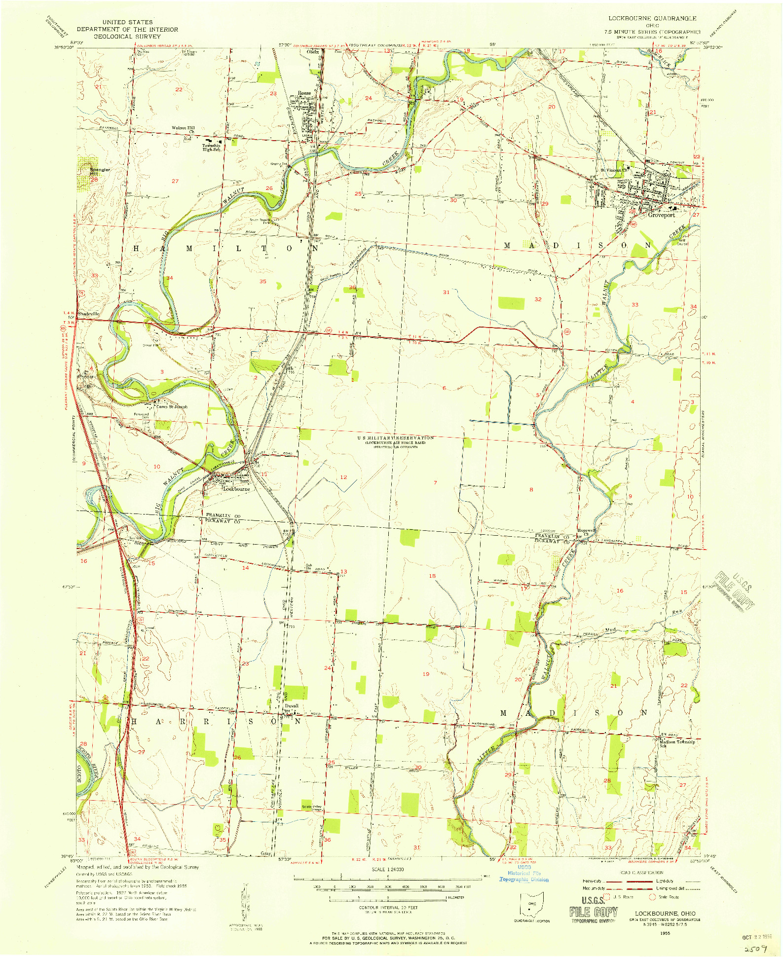 USGS 1:24000-SCALE QUADRANGLE FOR LOCKBOURNE, OH 1955