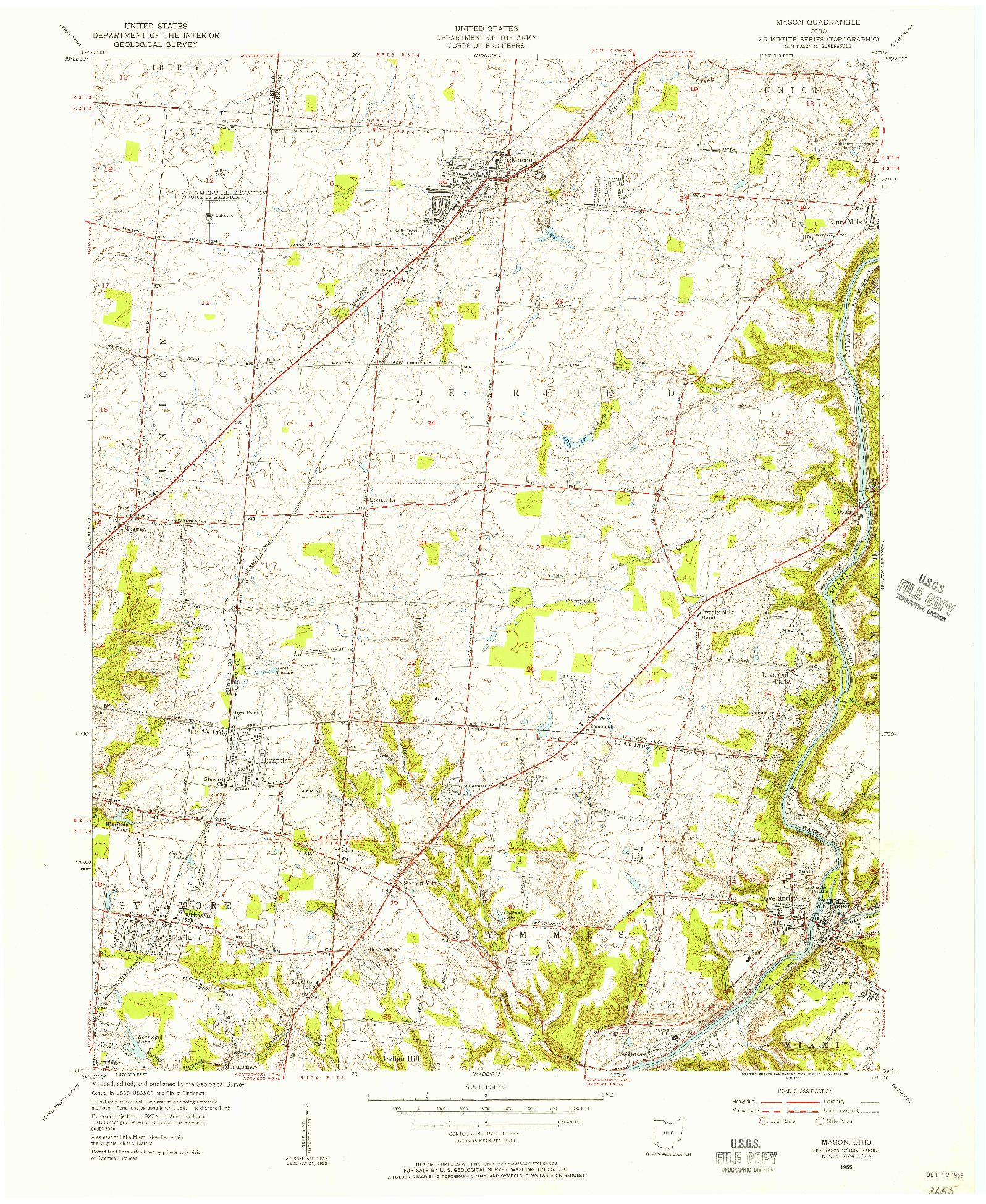 USGS 1:24000-SCALE QUADRANGLE FOR MASON, OH 1955