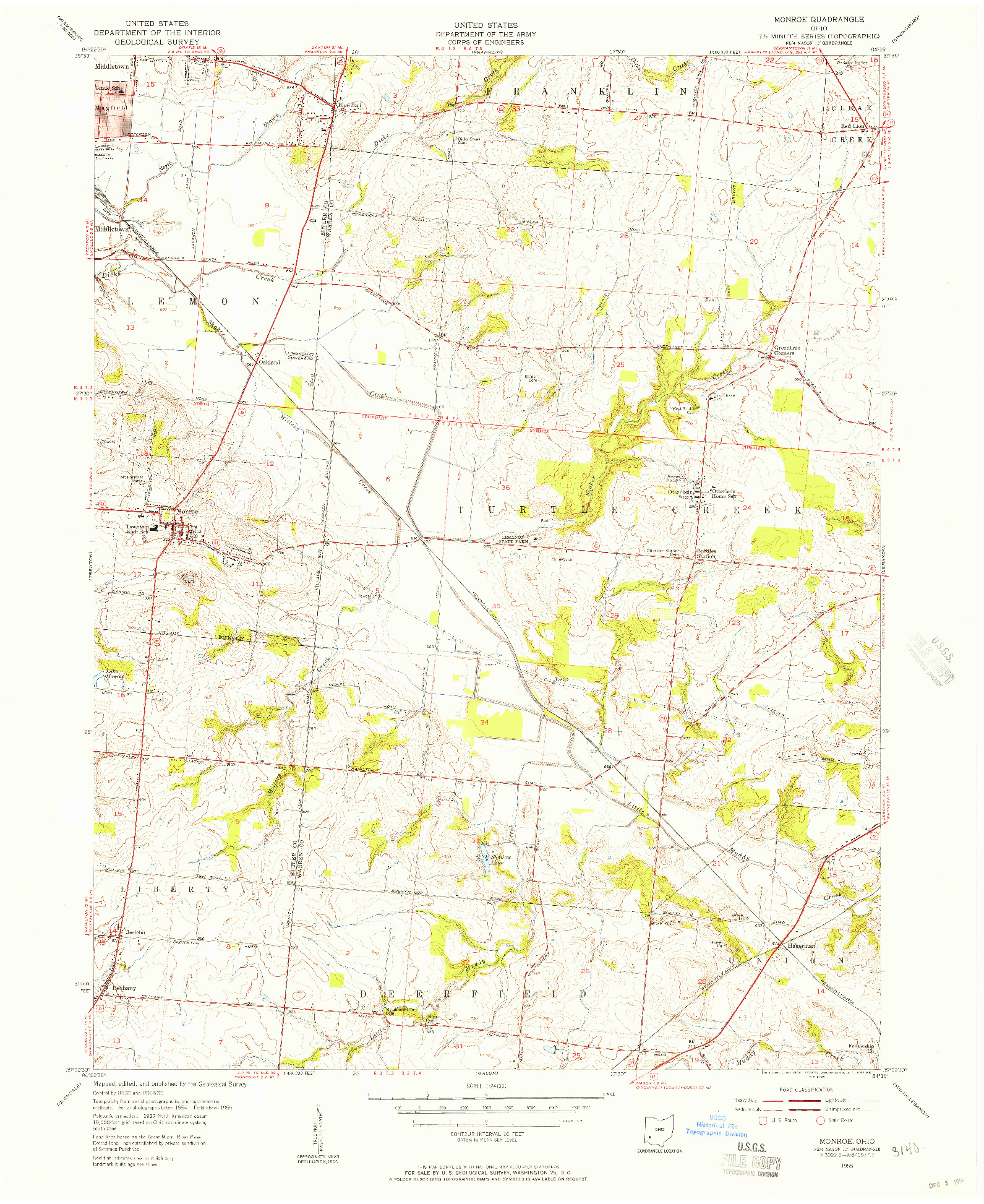 USGS 1:24000-SCALE QUADRANGLE FOR MONROE, OH 1955
