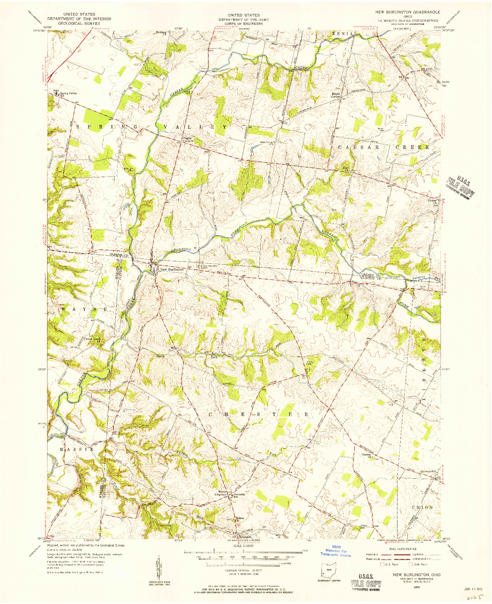 USGS 1:24000-SCALE QUADRANGLE FOR NEW BURLINGTON, OH 1955