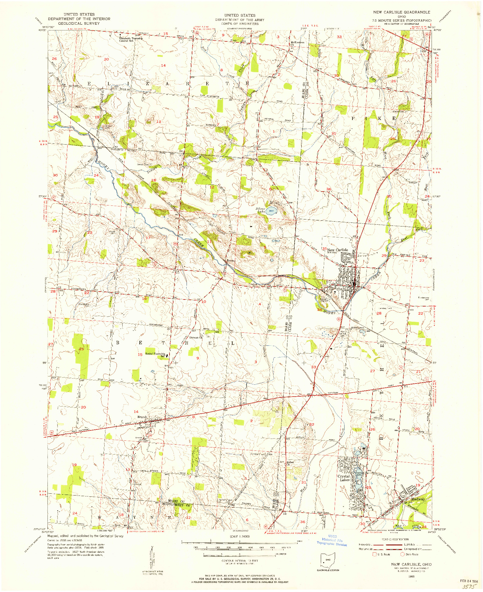 USGS 1:24000-SCALE QUADRANGLE FOR NEW CARLISLE, OH 1955
