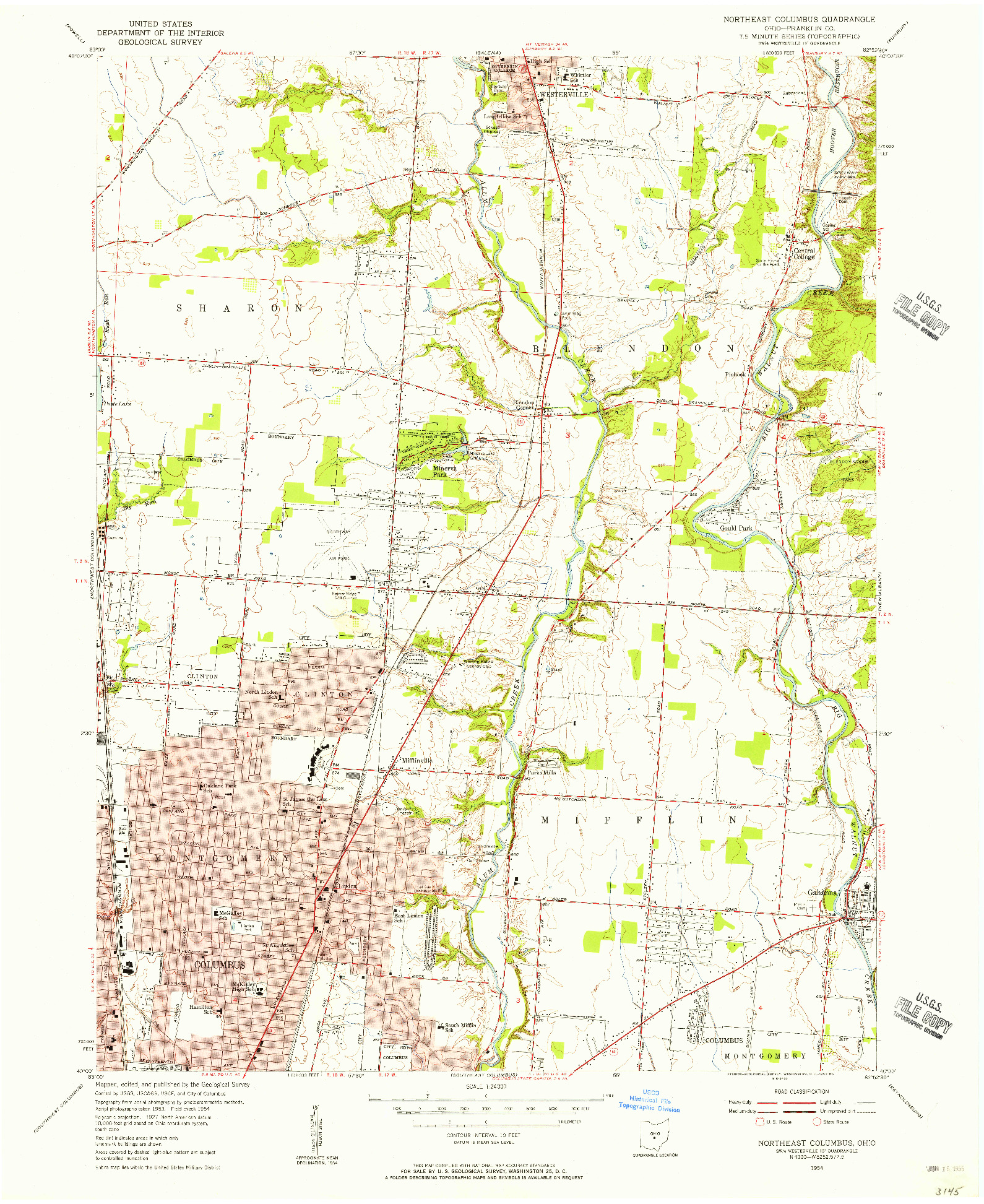 USGS 1:24000-SCALE QUADRANGLE FOR NORTHEAST COLUMBUS, OH 1954
