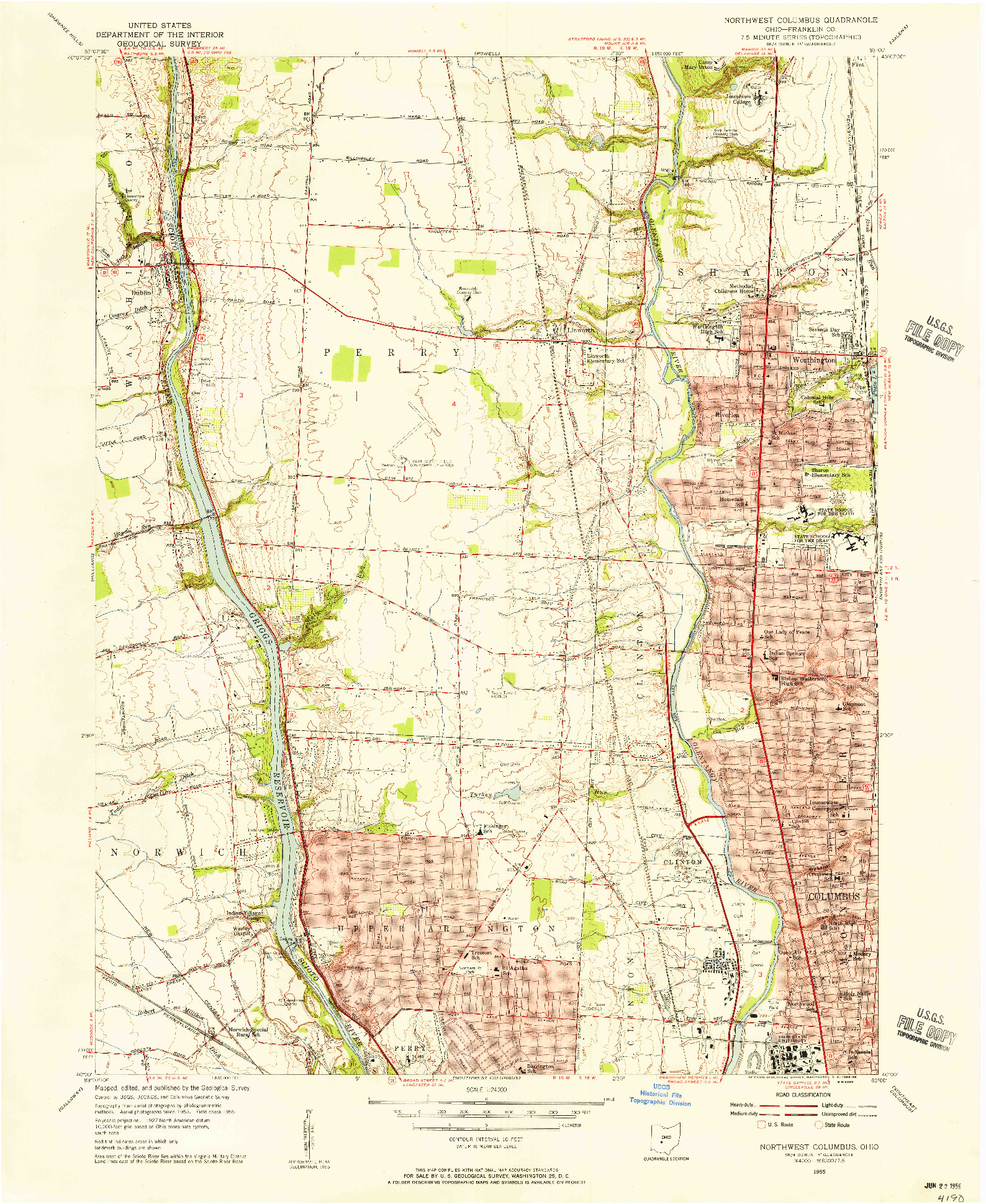 USGS 1:24000-SCALE QUADRANGLE FOR NORTHWEST COLUMBUS, OH 1955