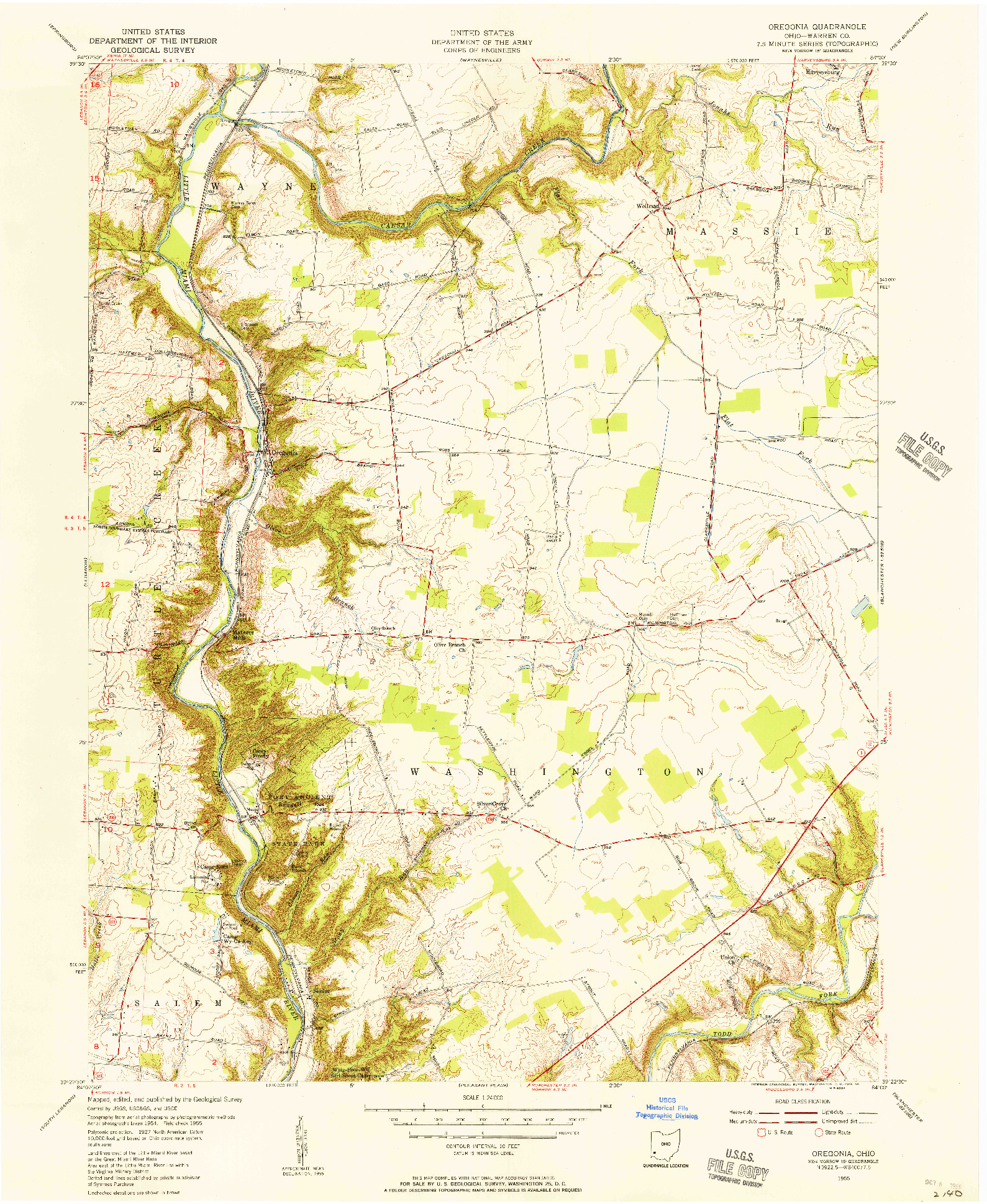 USGS 1:24000-SCALE QUADRANGLE FOR OREGONIA, OH 1955