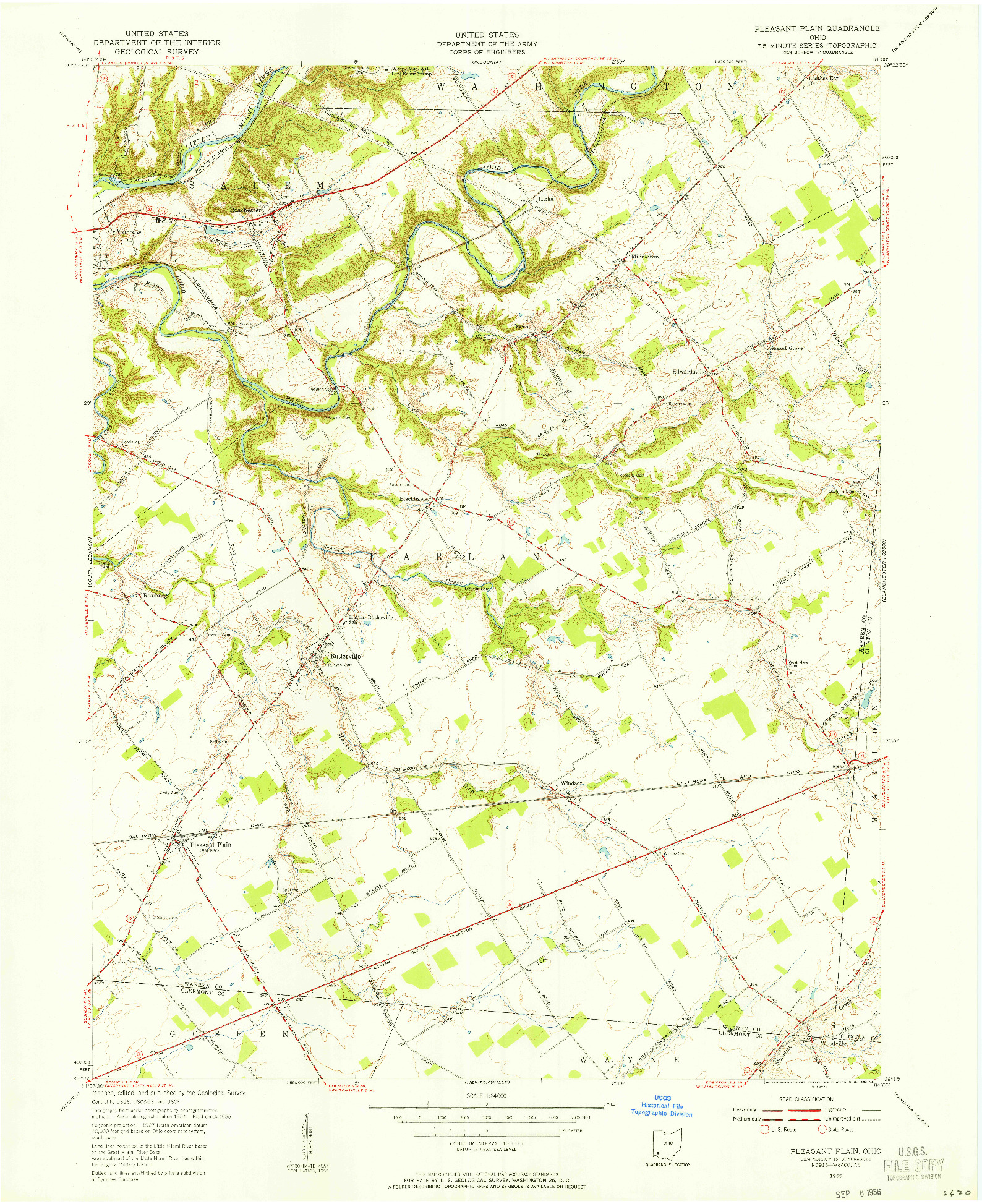 USGS 1:24000-SCALE QUADRANGLE FOR PLEASANT PLAIN, OH 1955