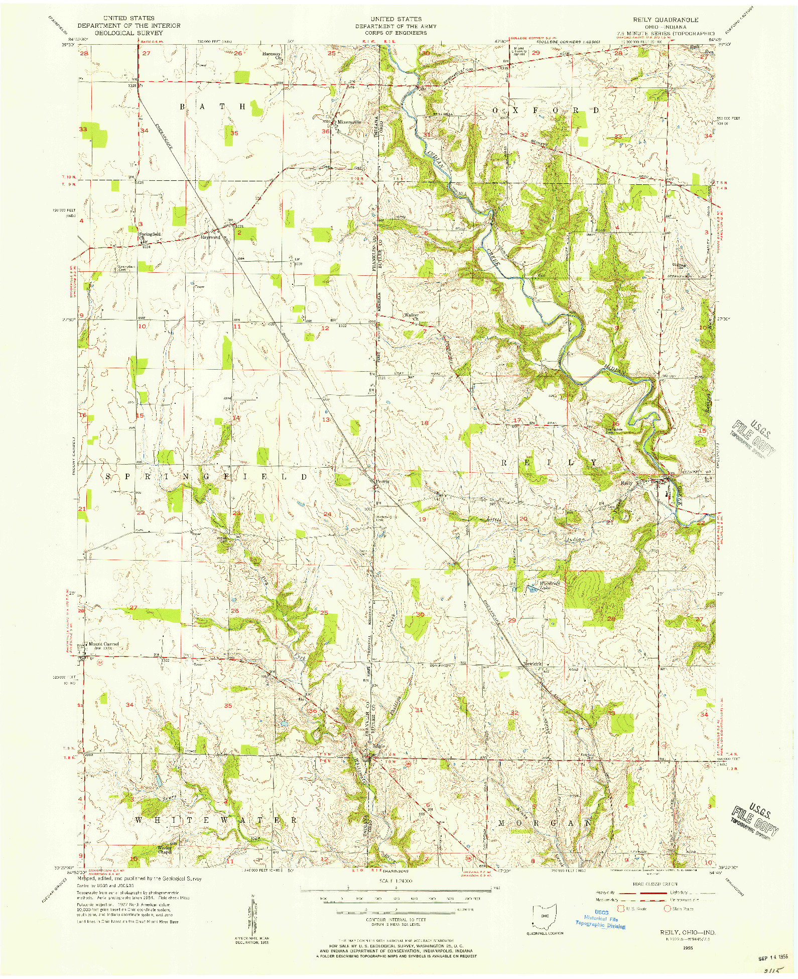 USGS 1:24000-SCALE QUADRANGLE FOR REILY, OH 1955