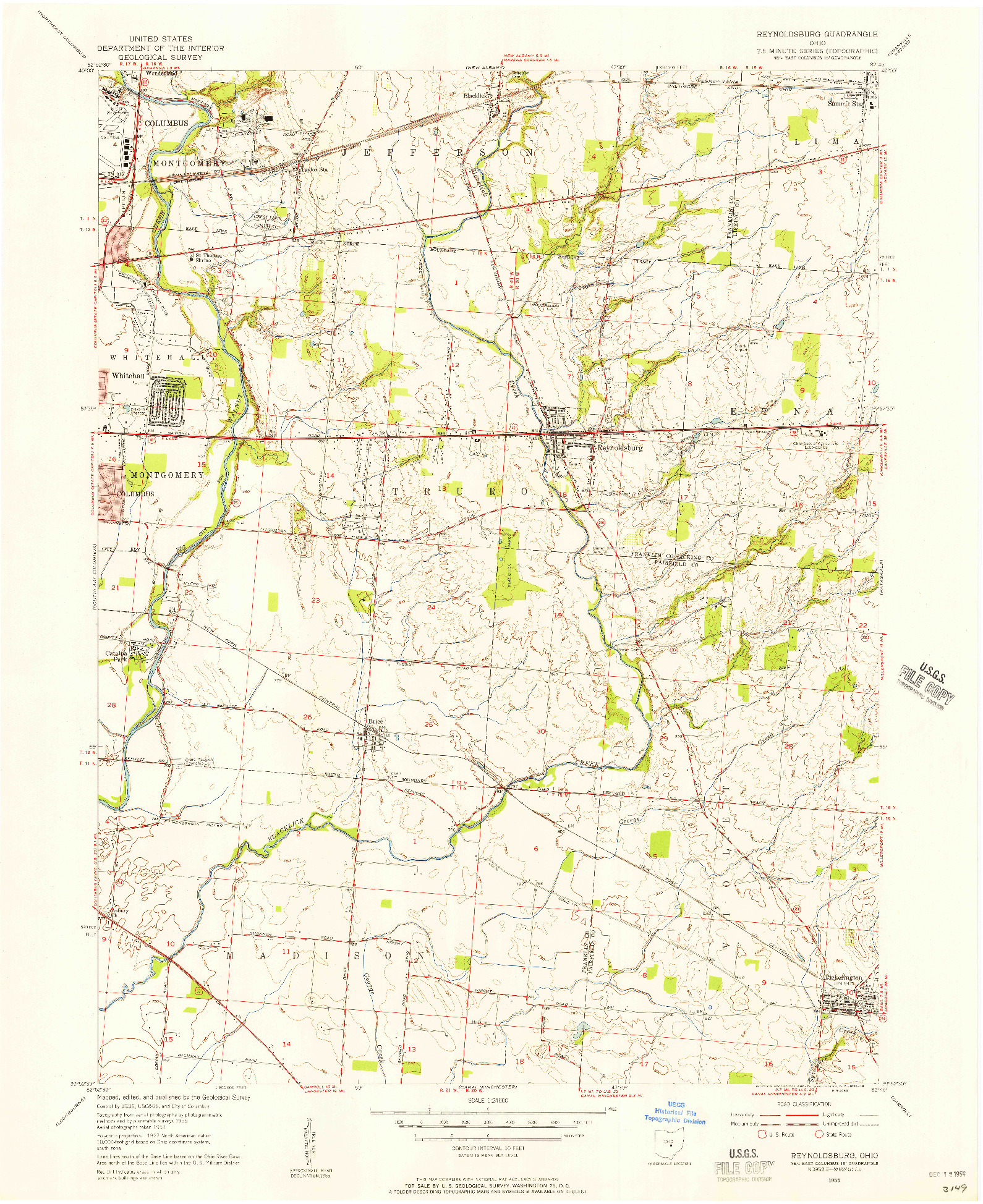 USGS 1:24000-SCALE QUADRANGLE FOR REYNOLDSBURG, OH 1955