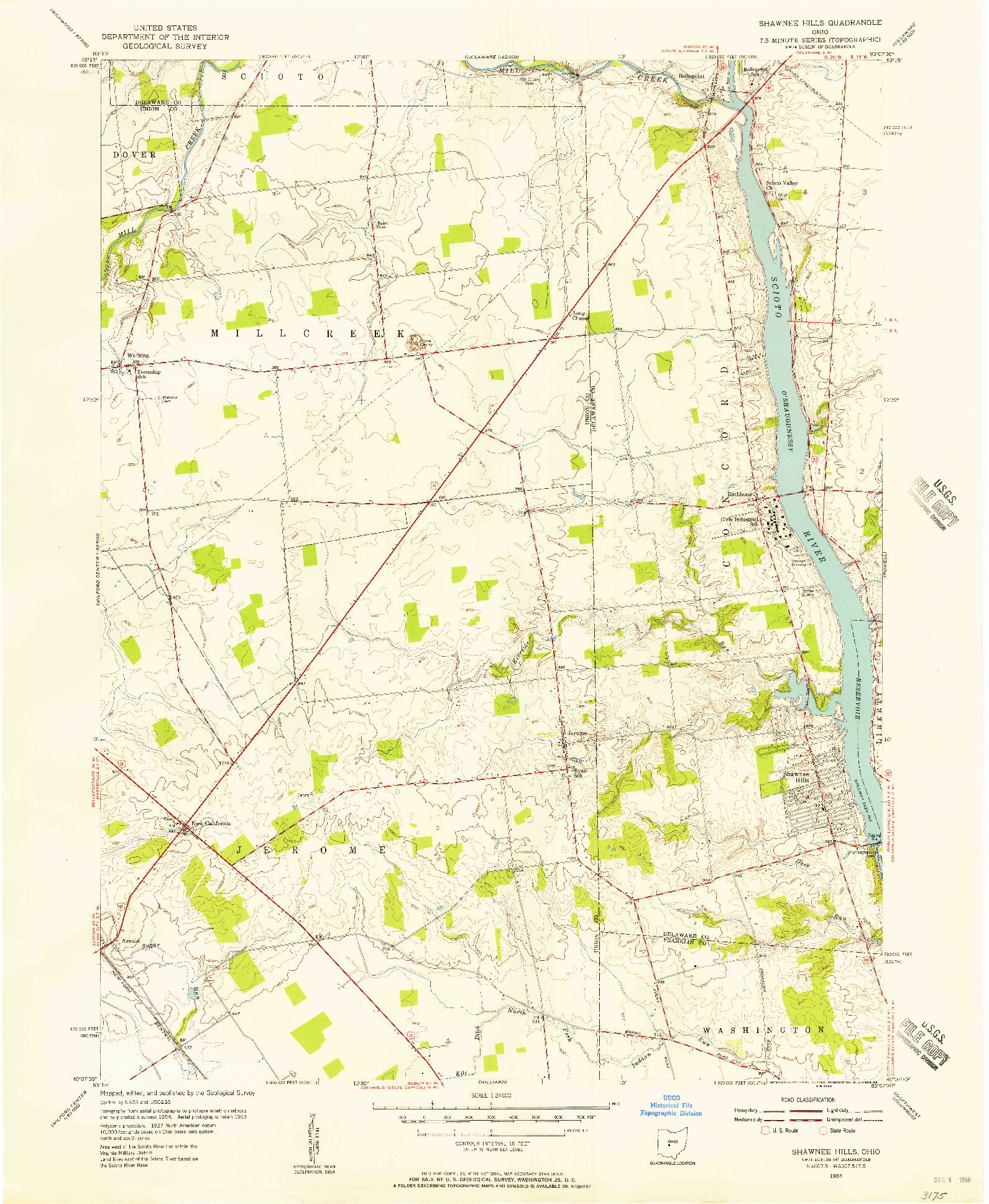 USGS 1:24000-SCALE QUADRANGLE FOR SHAWNEE HILLS, OH 1954