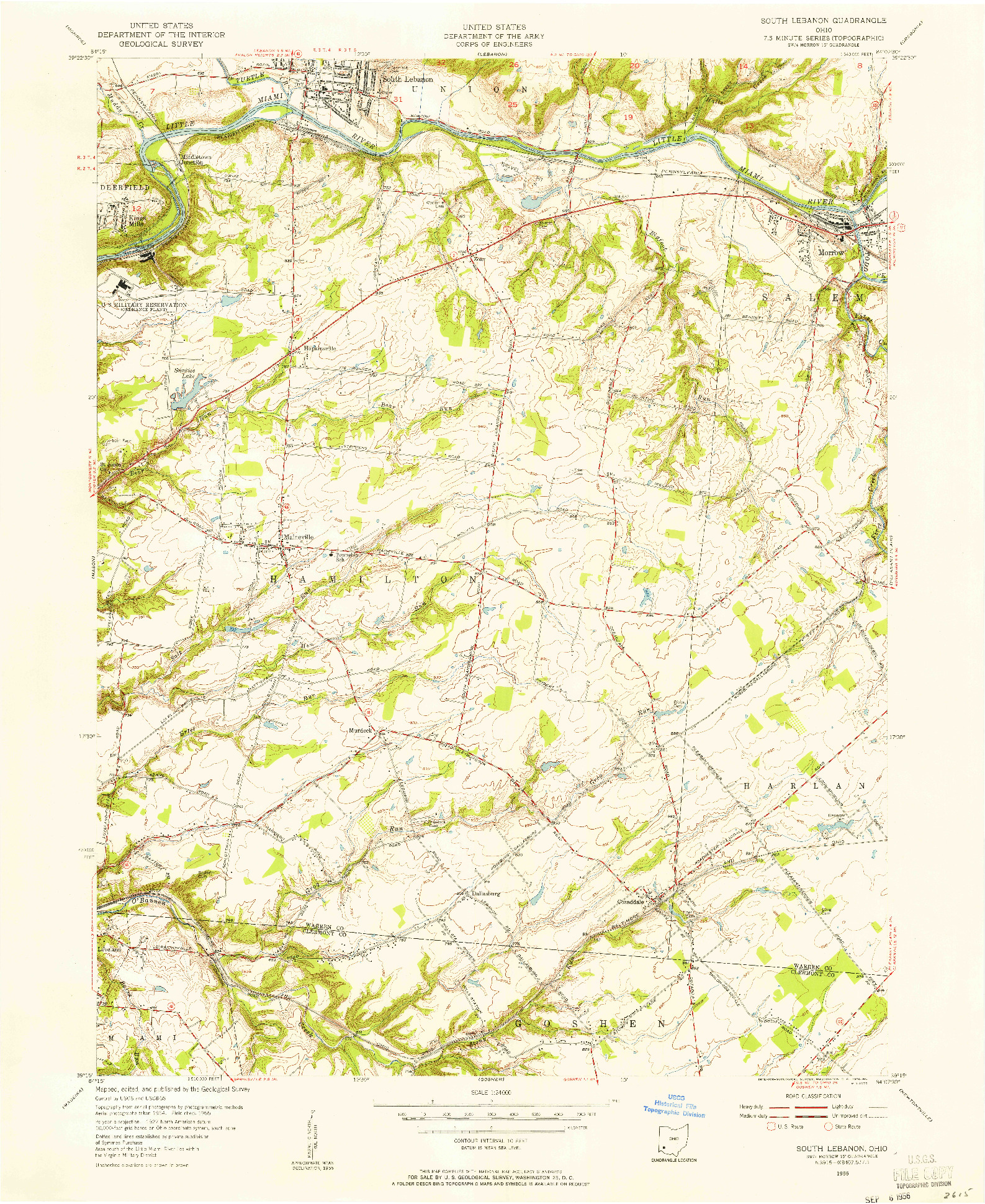 USGS 1:24000-SCALE QUADRANGLE FOR SOUTH LEBANON, OH 1955
