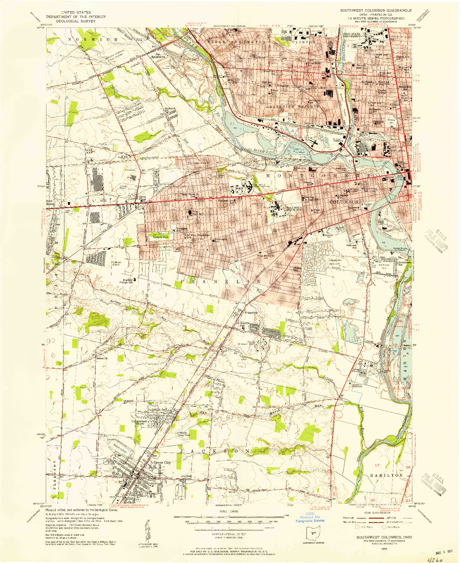 USGS 1:24000-SCALE QUADRANGLE FOR SOUTHWEST COLUMBUS, OH 1955