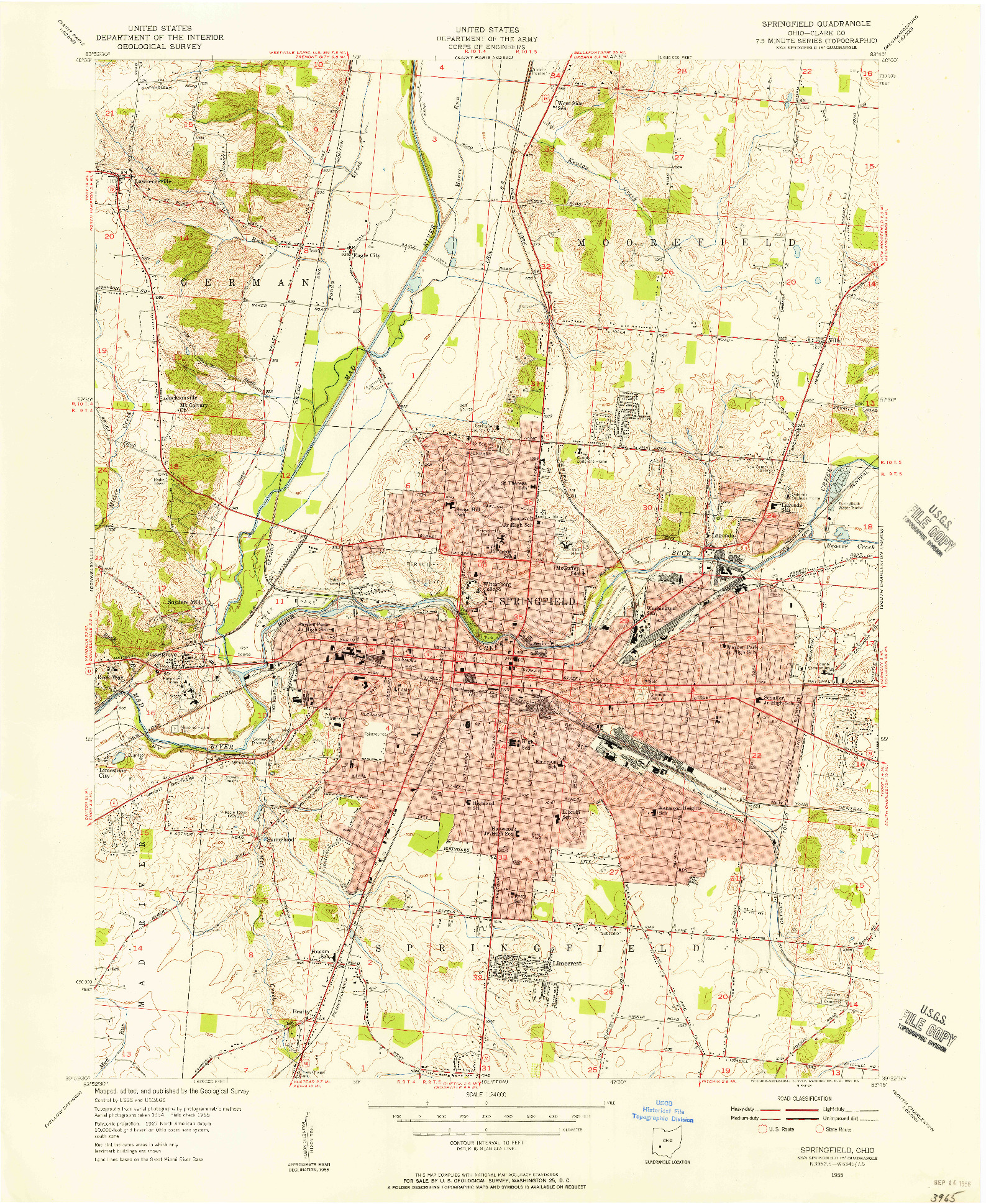 USGS 1:24000-SCALE QUADRANGLE FOR SPRINGFIELD, OH 1955