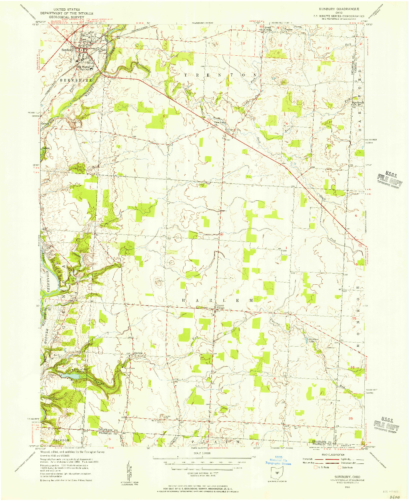 USGS 1:24000-SCALE QUADRANGLE FOR SUNBURY, OH 1955