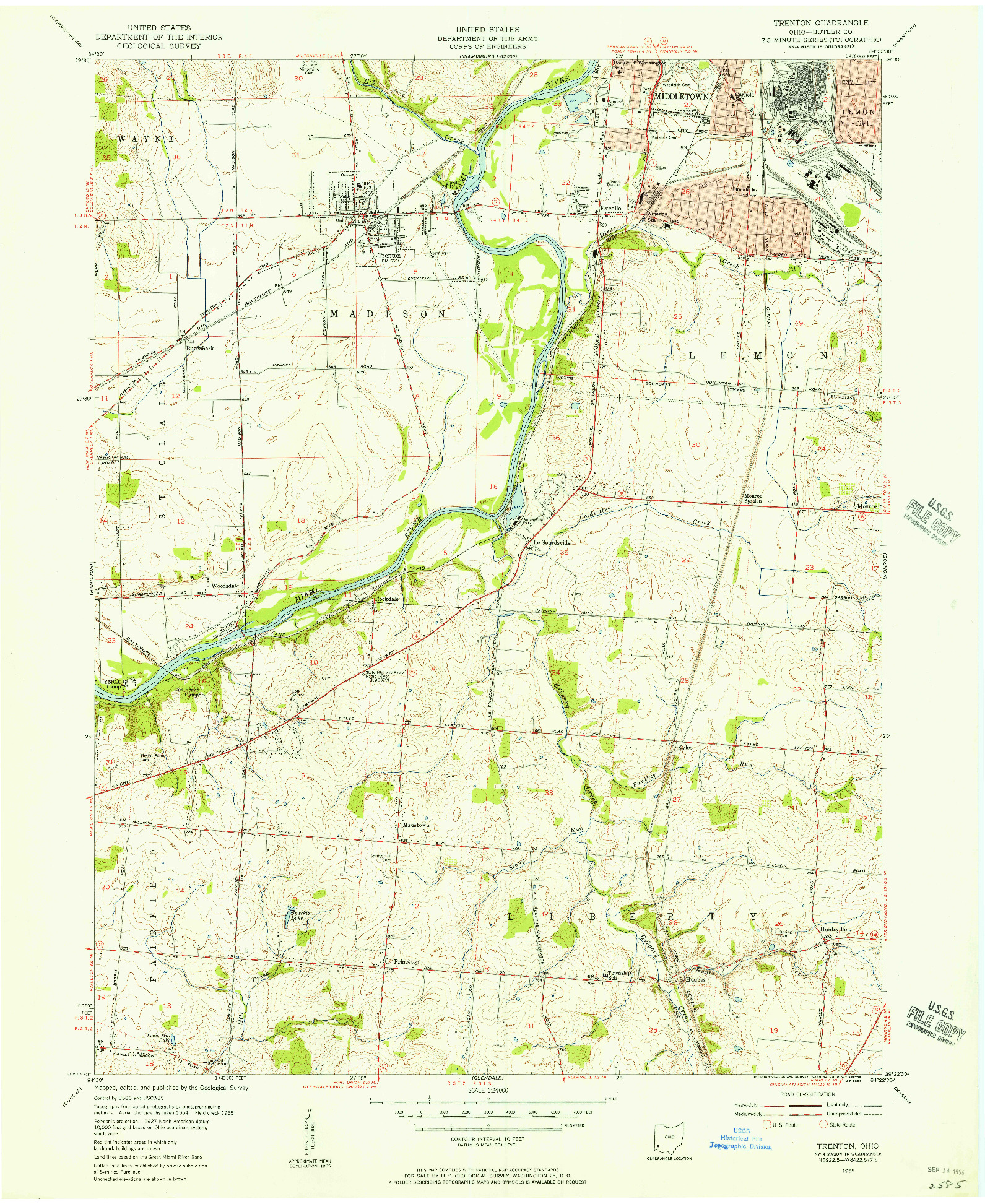 USGS 1:24000-SCALE QUADRANGLE FOR TRENTON, OH 1955