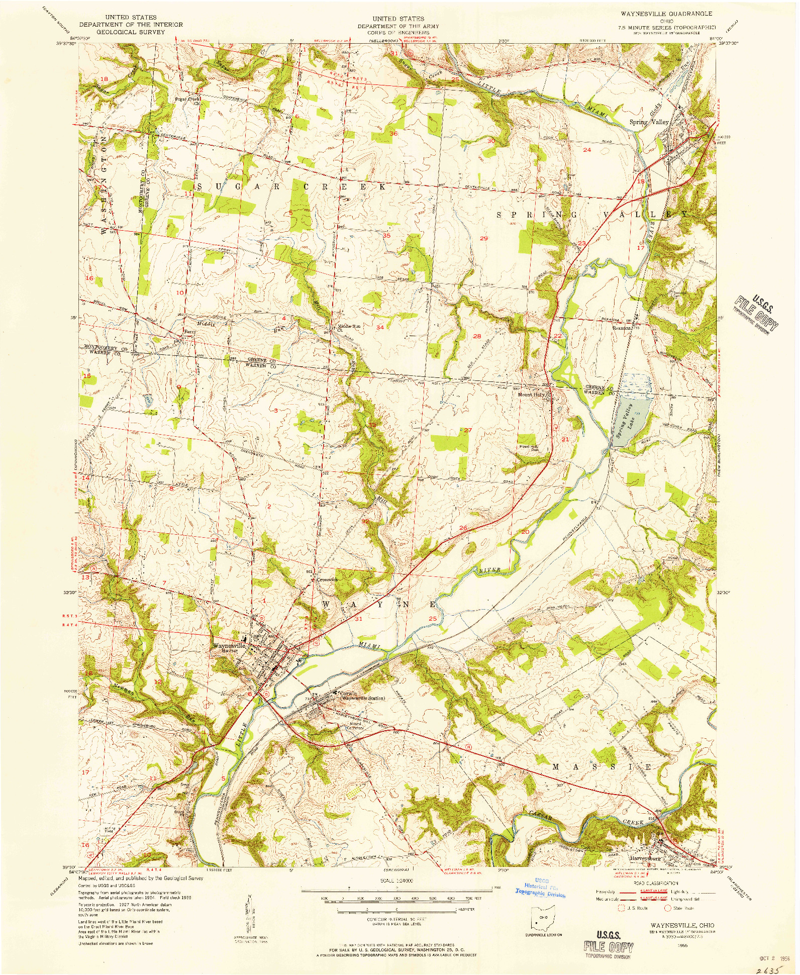 USGS 1:24000-SCALE QUADRANGLE FOR WAYNESVILLE, OH 1955