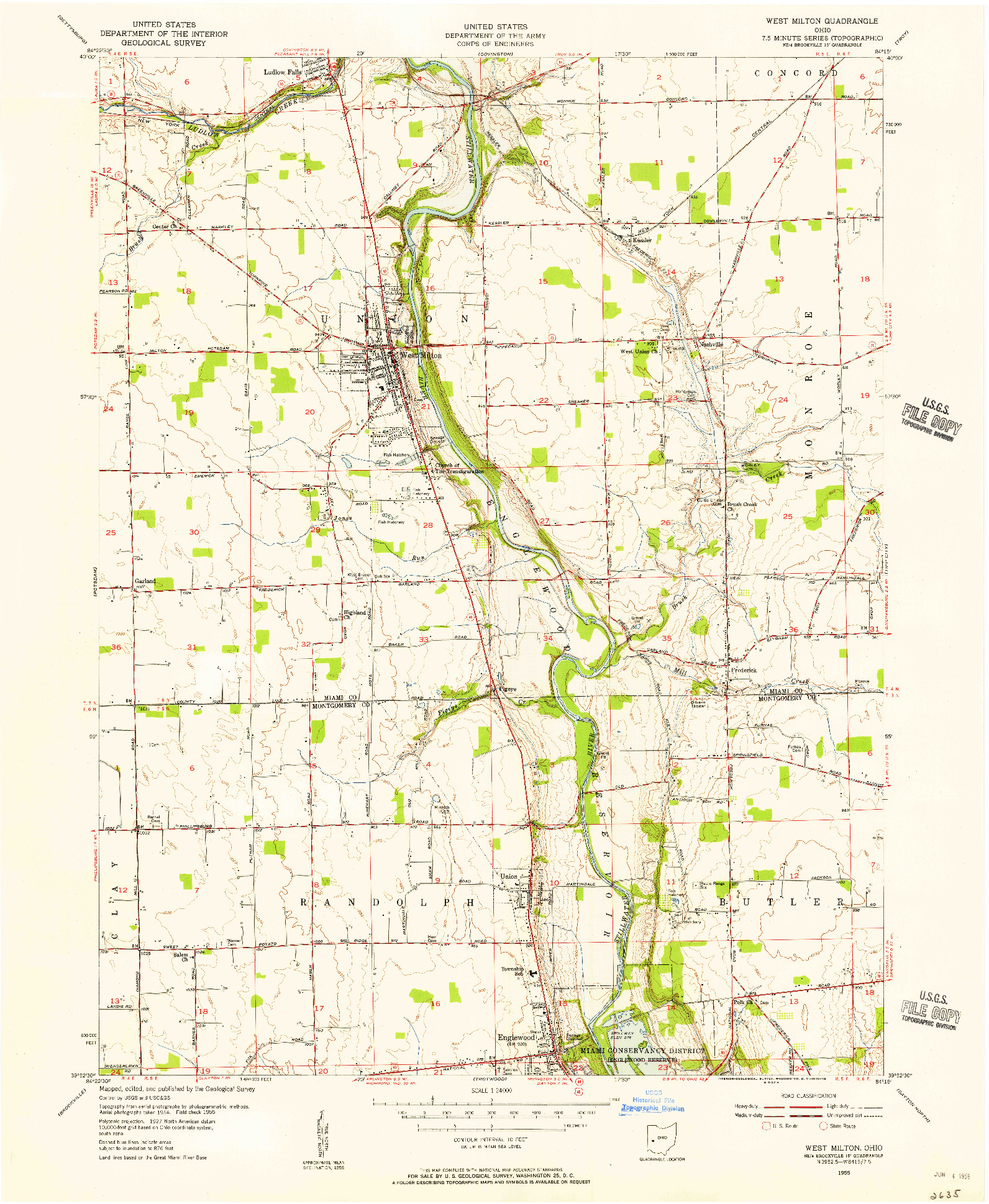 USGS 1:24000-SCALE QUADRANGLE FOR WEST MILTON, OH 1955