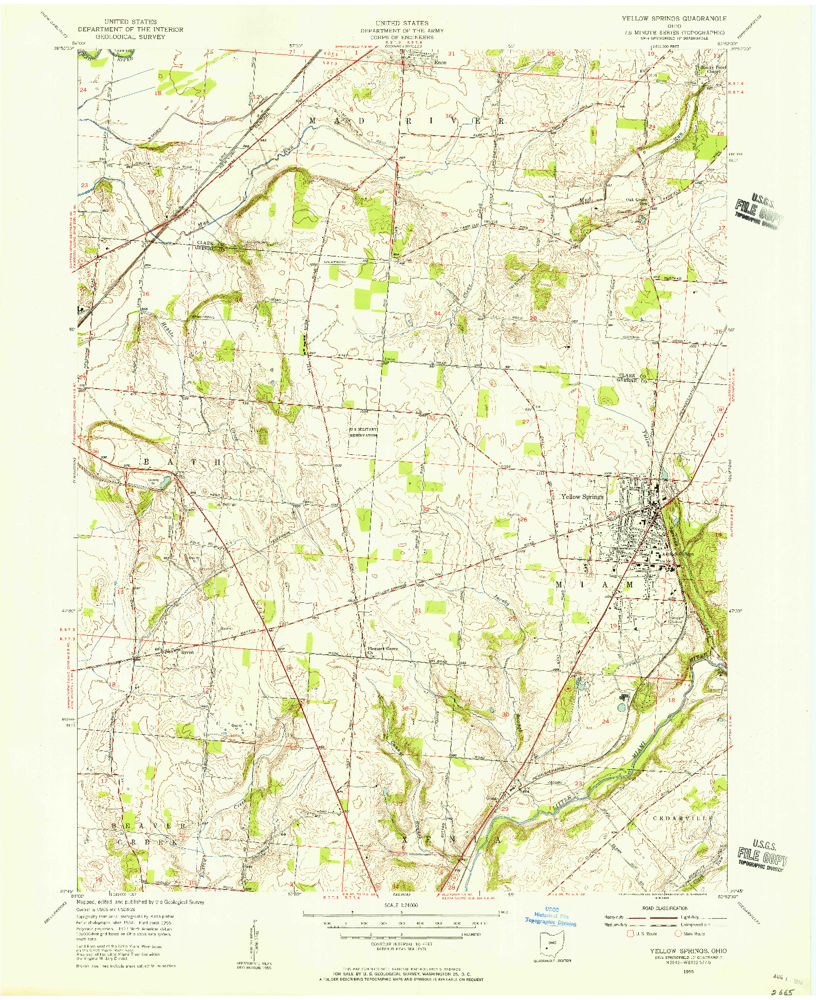 USGS 1:24000-SCALE QUADRANGLE FOR YELLOW SPRINGS, OH 1955