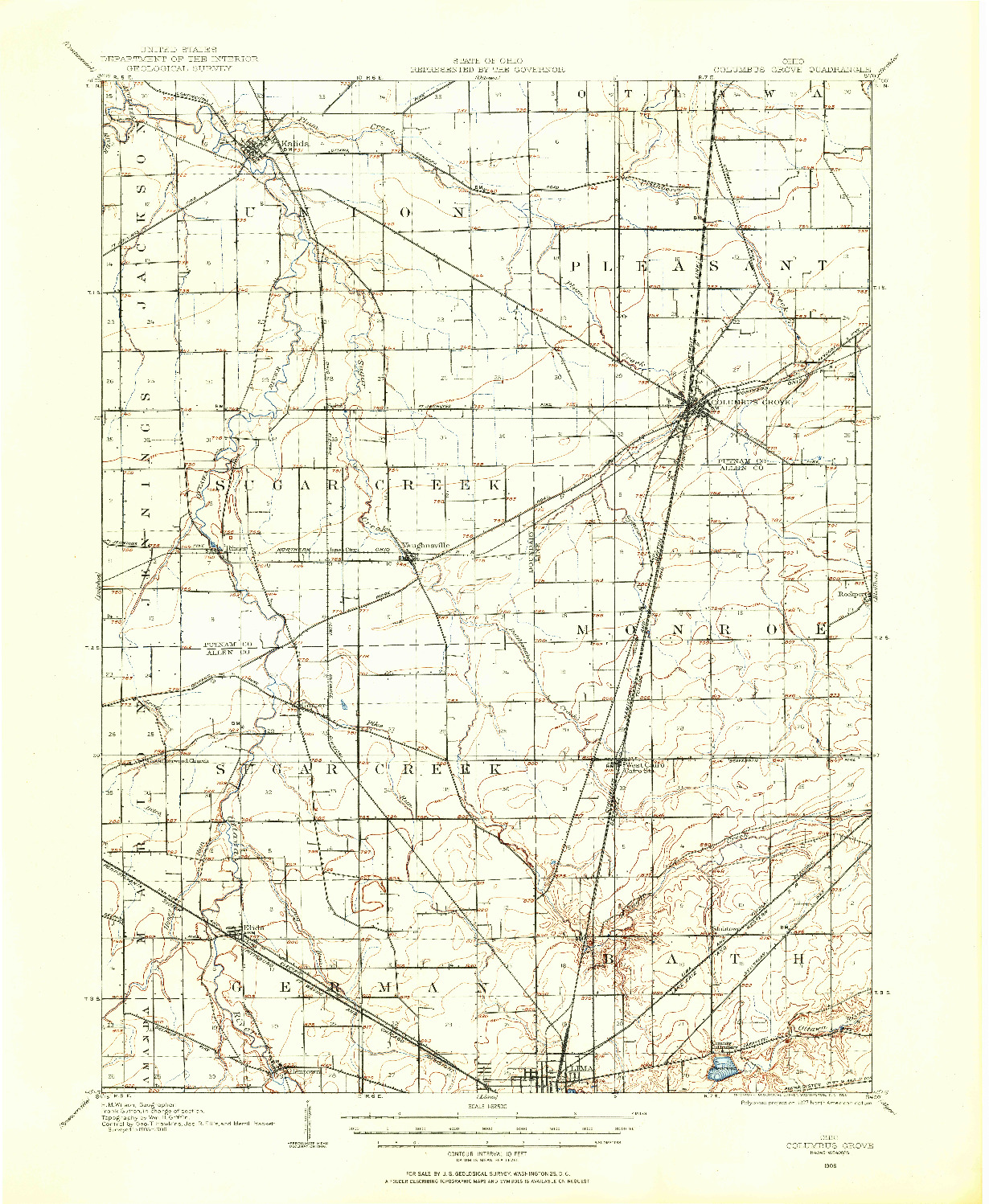 USGS 1:62500-SCALE QUADRANGLE FOR COLUMBUS GROVE, OH 1906