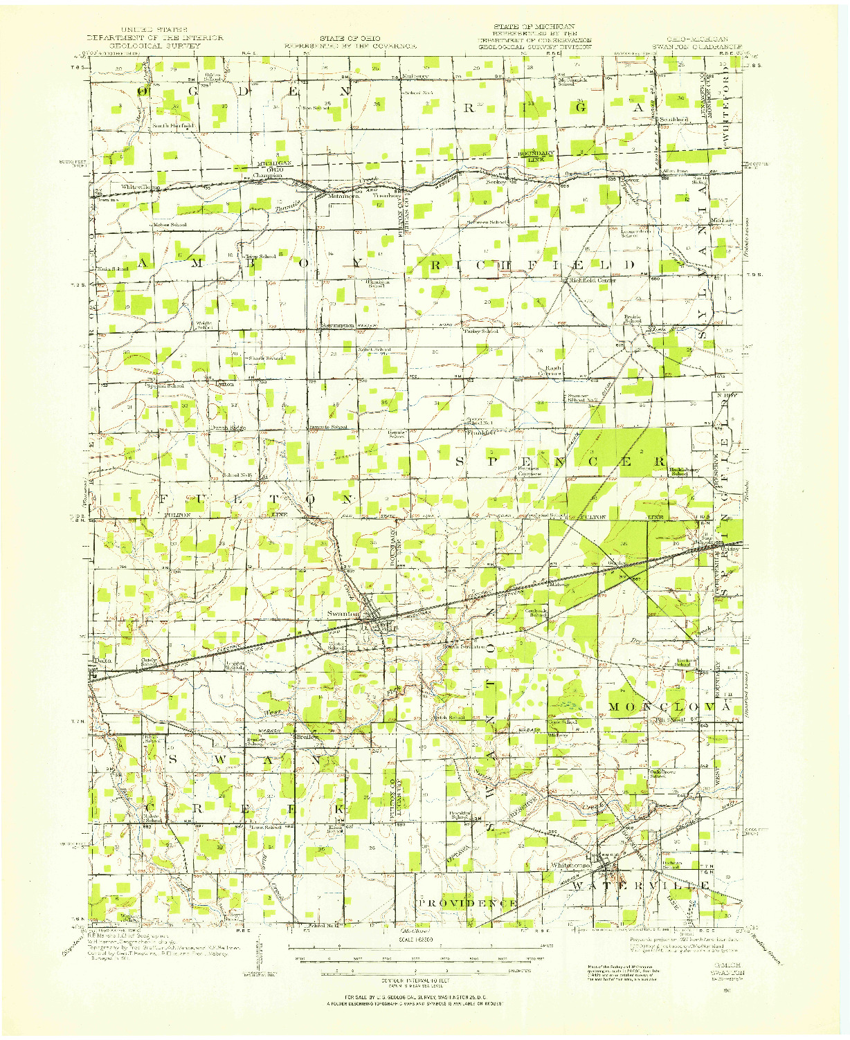 USGS 1:62500-SCALE QUADRANGLE FOR SWANTON, OH 1911