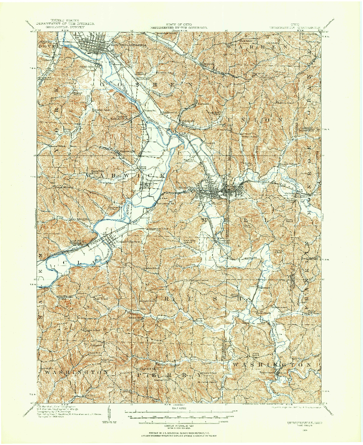 USGS 1:62500-SCALE QUADRANGLE FOR UHRICHSVILLE, OH 1909