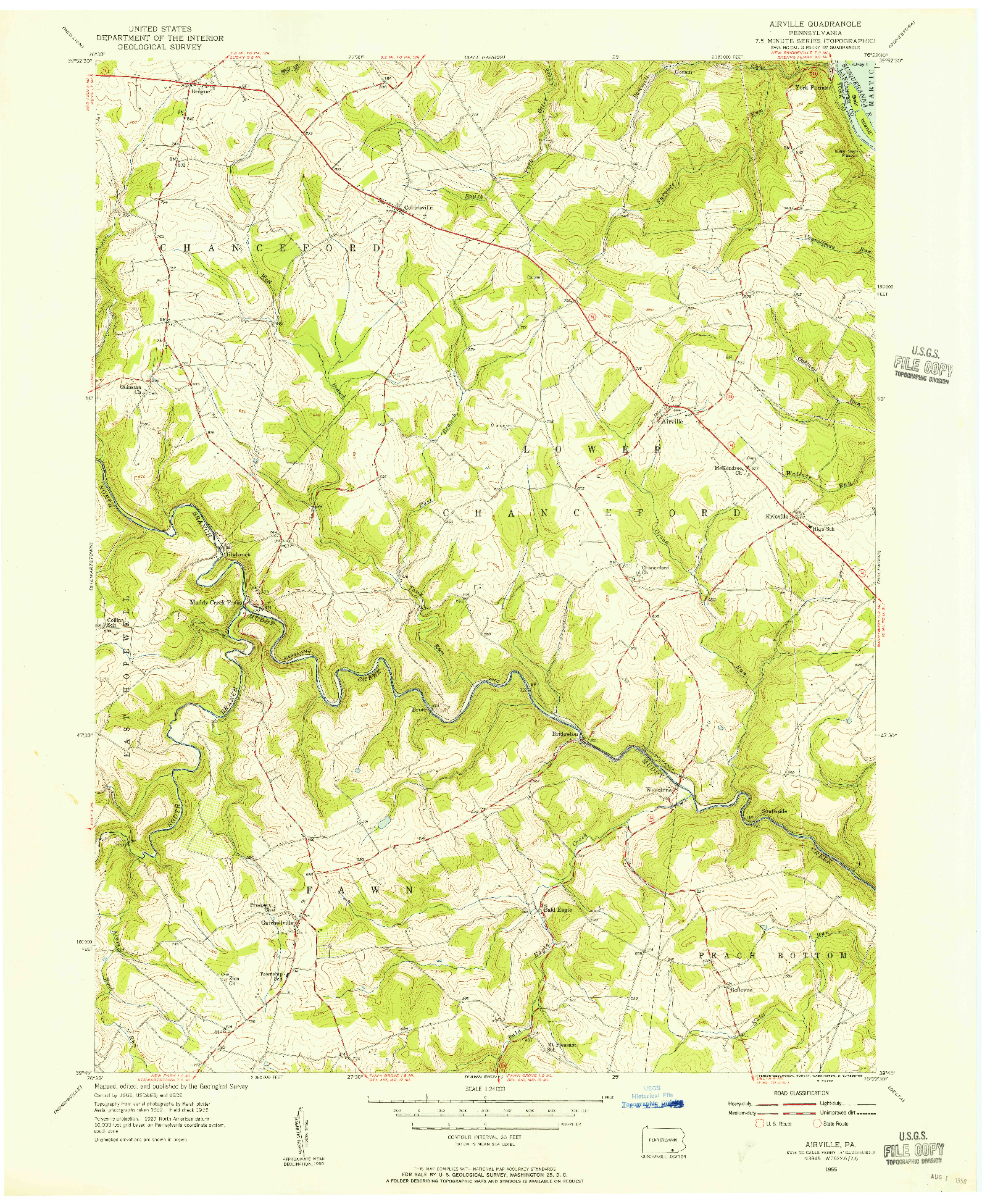 USGS 1:24000-SCALE QUADRANGLE FOR AIRVILLE, PA 1955