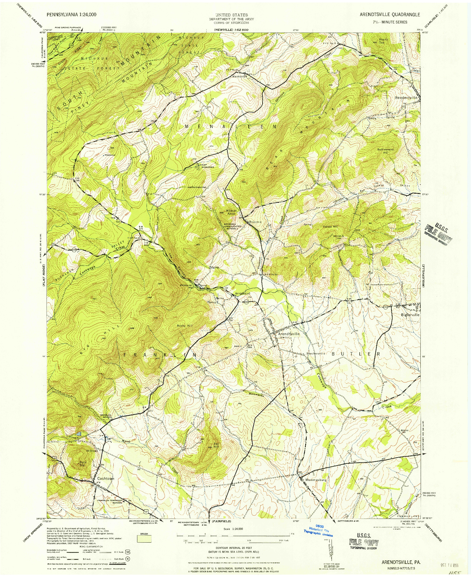 USGS 1:24000-SCALE QUADRANGLE FOR ARENDTSVILLE, PA 1956