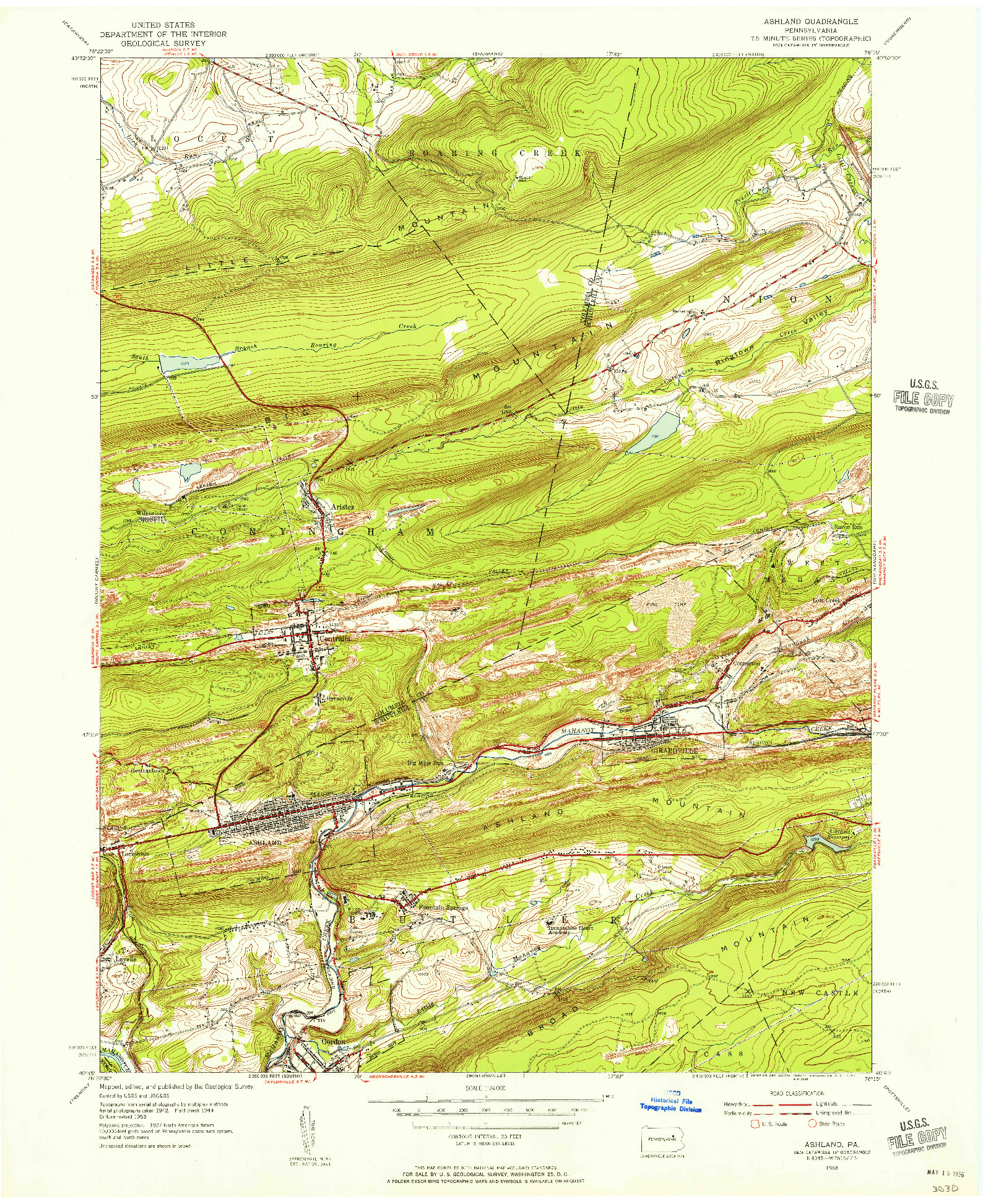 USGS 1:24000-SCALE QUADRANGLE FOR ASHLAND, PA 1953