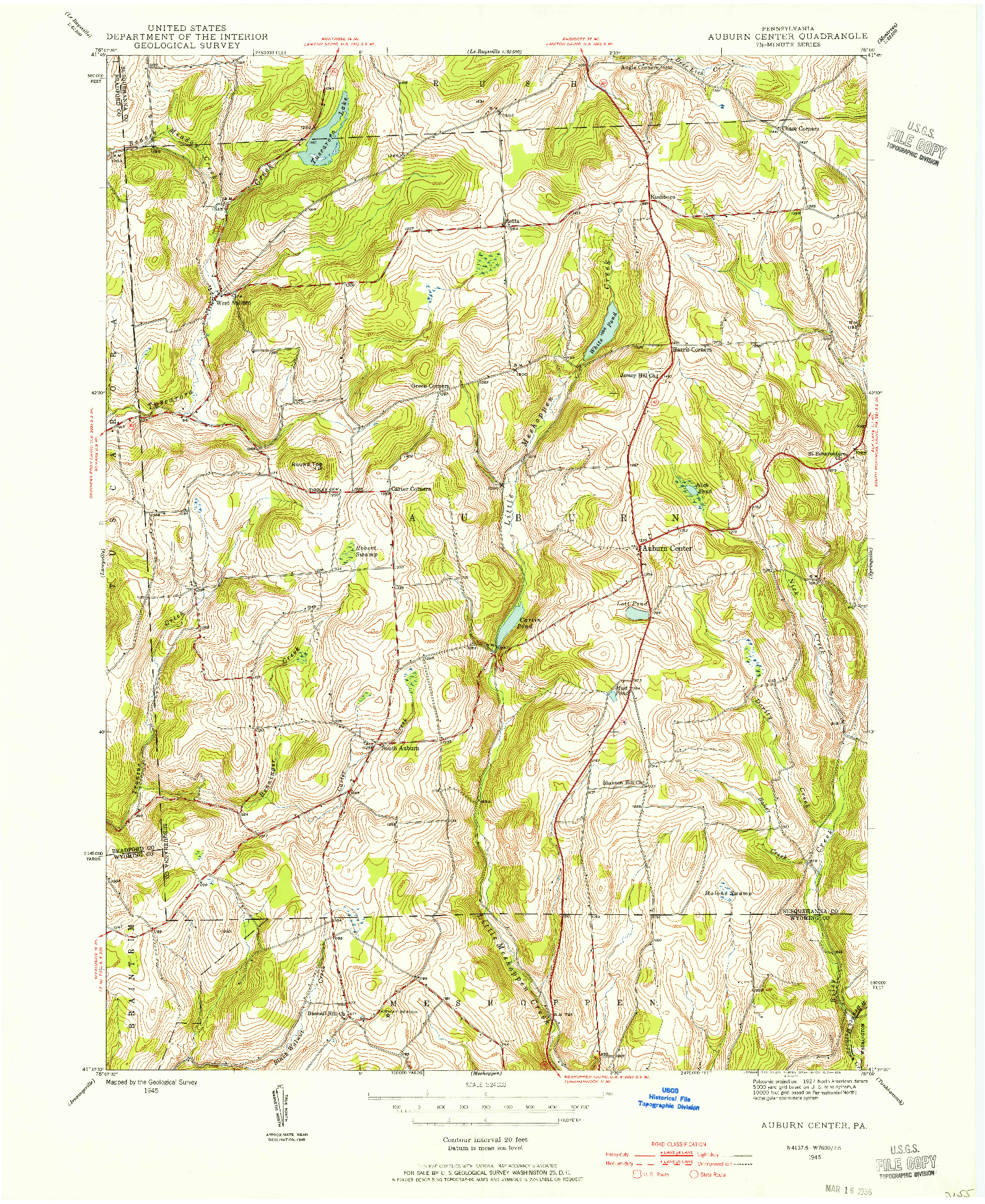 USGS 1:24000-SCALE QUADRANGLE FOR AUBURN CENTER, PA 1945