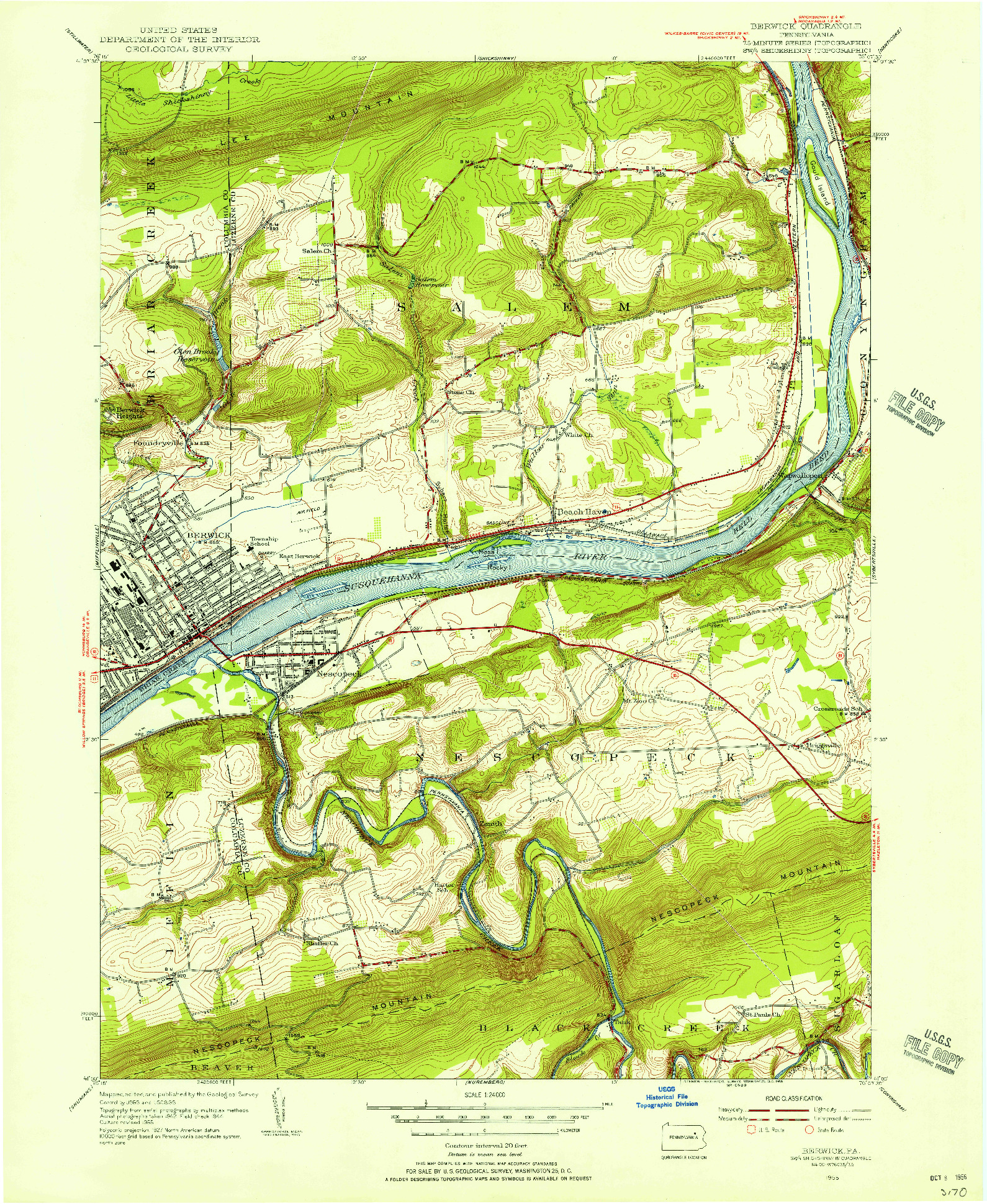 USGS 1:24000-SCALE QUADRANGLE FOR BERWICK, PA 1955