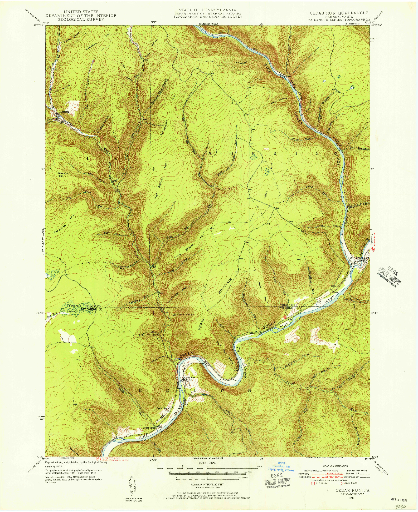 USGS 1:24000-SCALE QUADRANGLE FOR CEDAR RUN, PA 1946