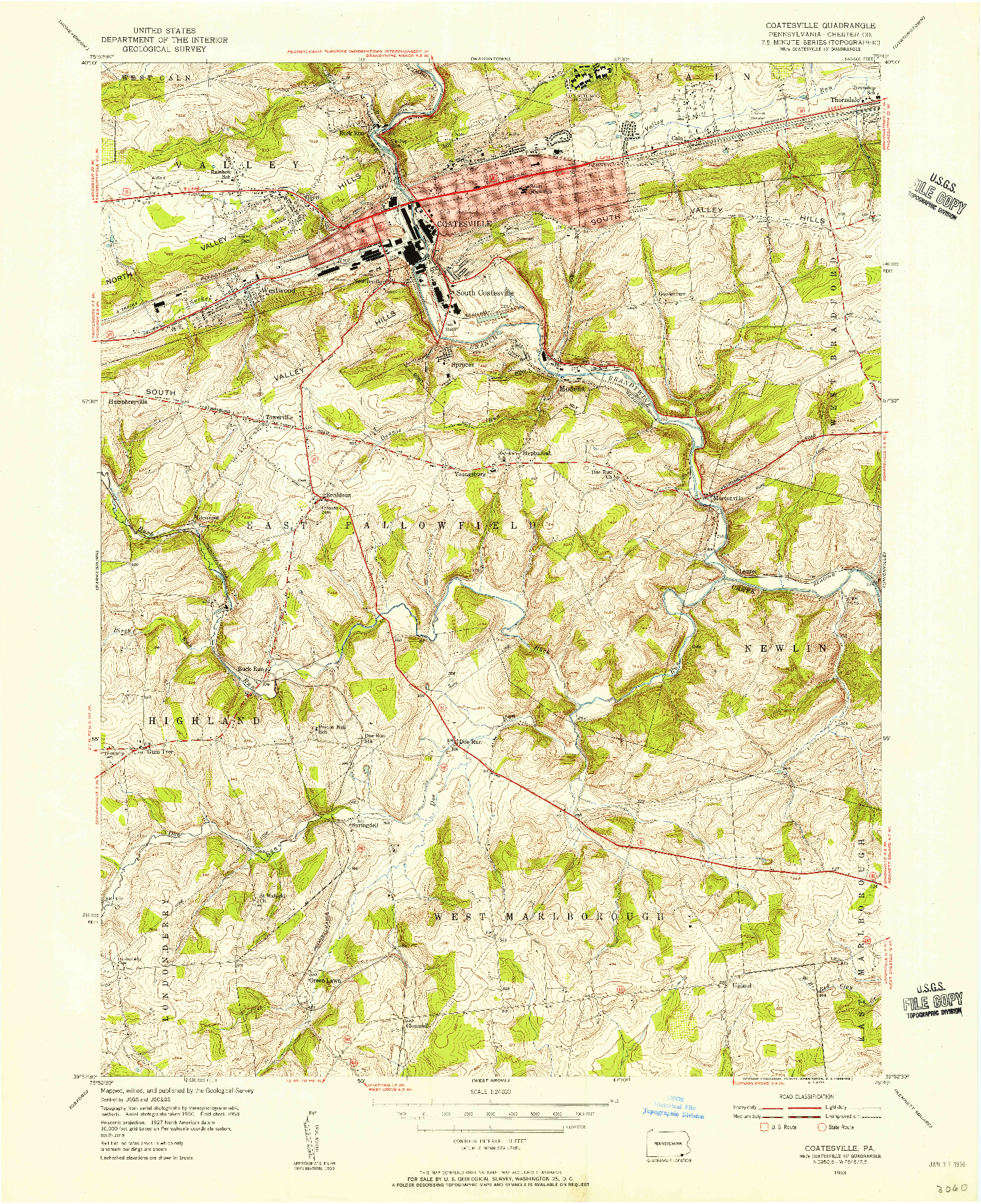 USGS 1:24000-SCALE QUADRANGLE FOR COATESVILLE, PA 1953