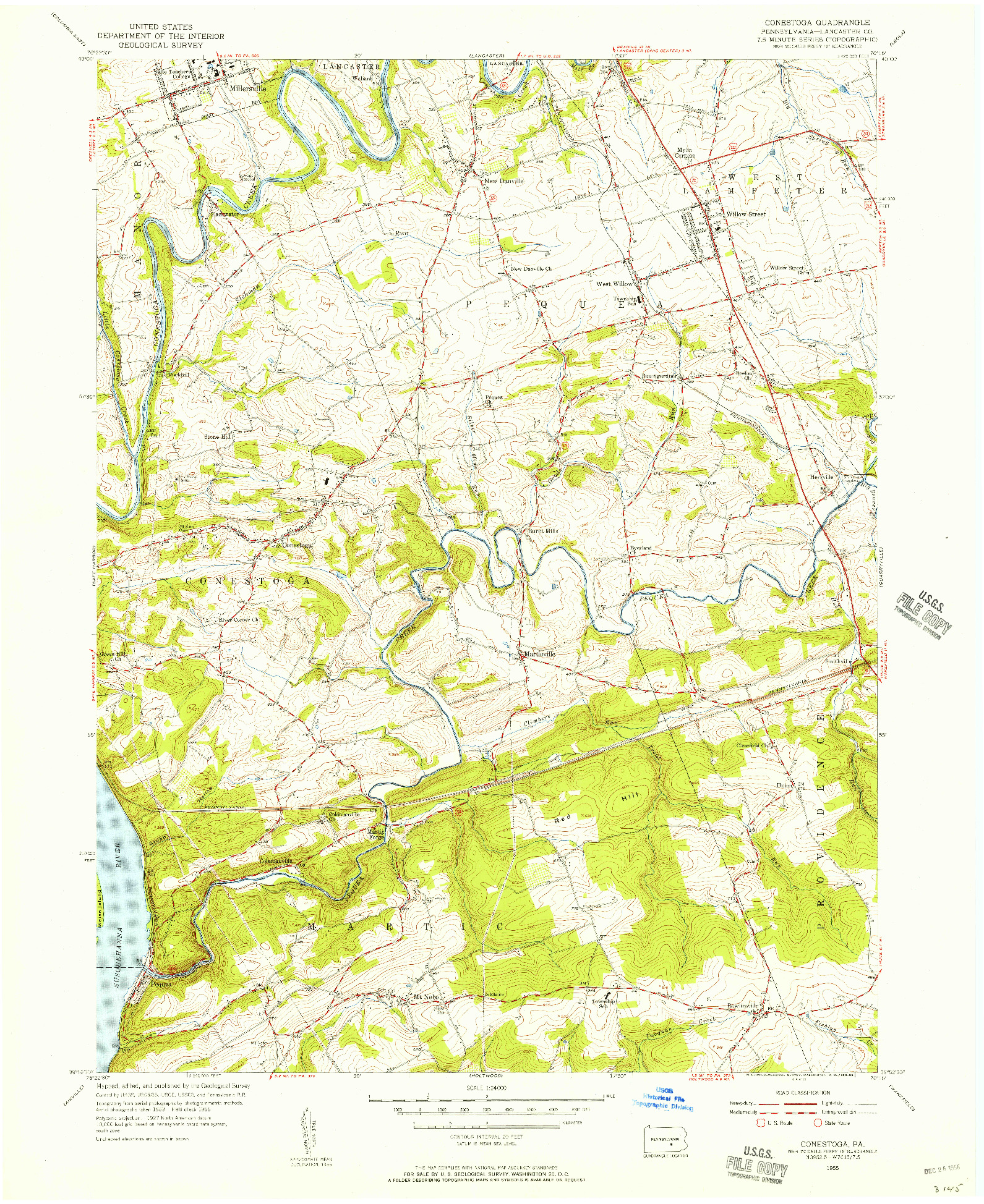USGS 1:24000-SCALE QUADRANGLE FOR CONESTOGA, PA 1955