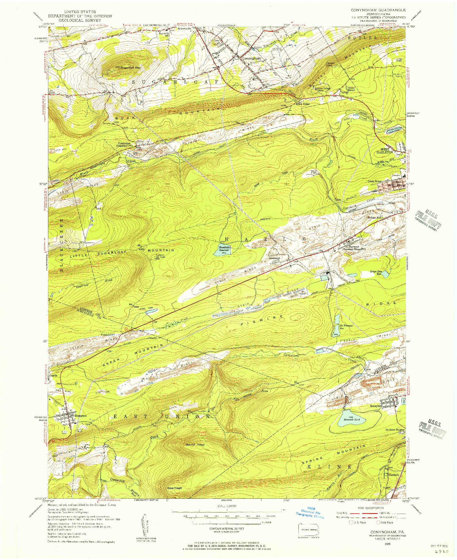 USGS 1:24000-SCALE QUADRANGLE FOR CONYNGHAM, PA 1955