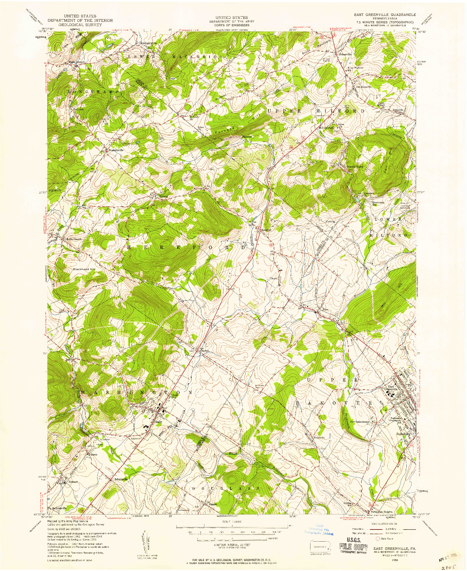 USGS 1:24000-SCALE QUADRANGLE FOR EAST GREENVILLE, PA 1956