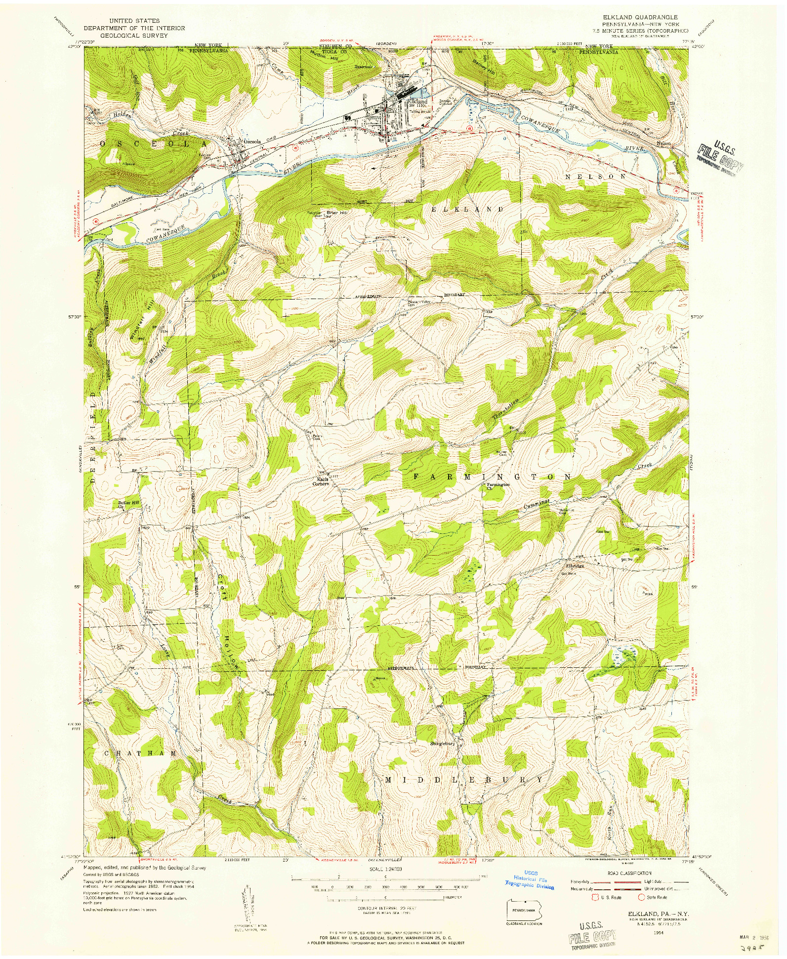 USGS 1:24000-SCALE QUADRANGLE FOR ELKLAND, PA 1954