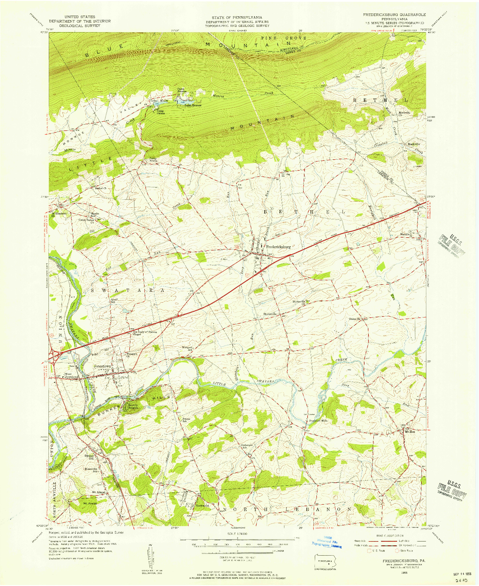 USGS 1:24000-SCALE QUADRANGLE FOR FREDERICKSBURG, PA 1955