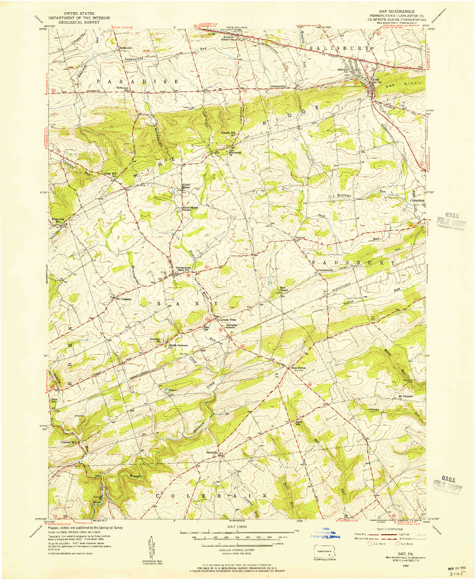 USGS 1:24000-SCALE QUADRANGLE FOR GAP, PA 1955