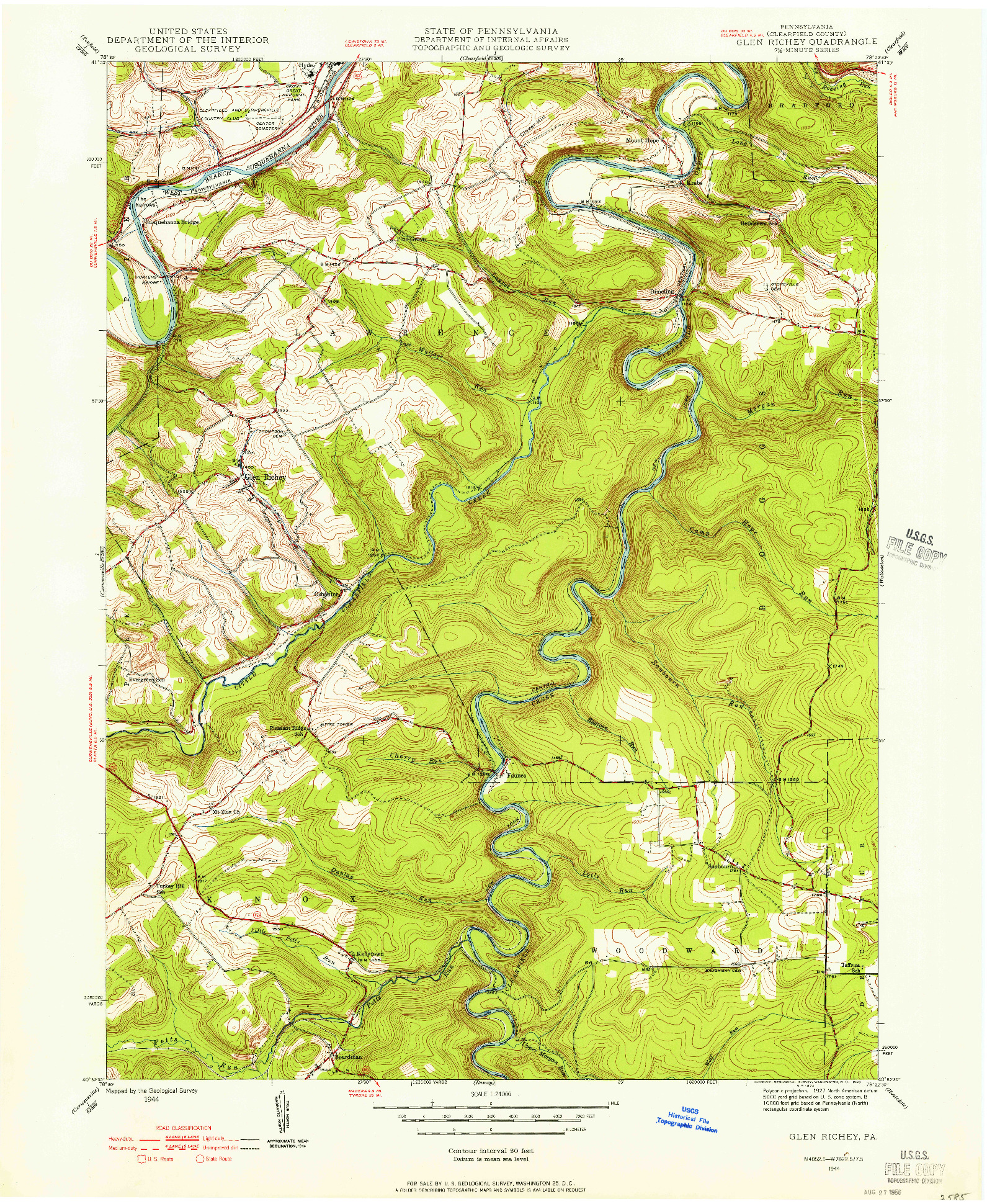 USGS 1:24000-SCALE QUADRANGLE FOR GLEN RICHEY, PA 1944