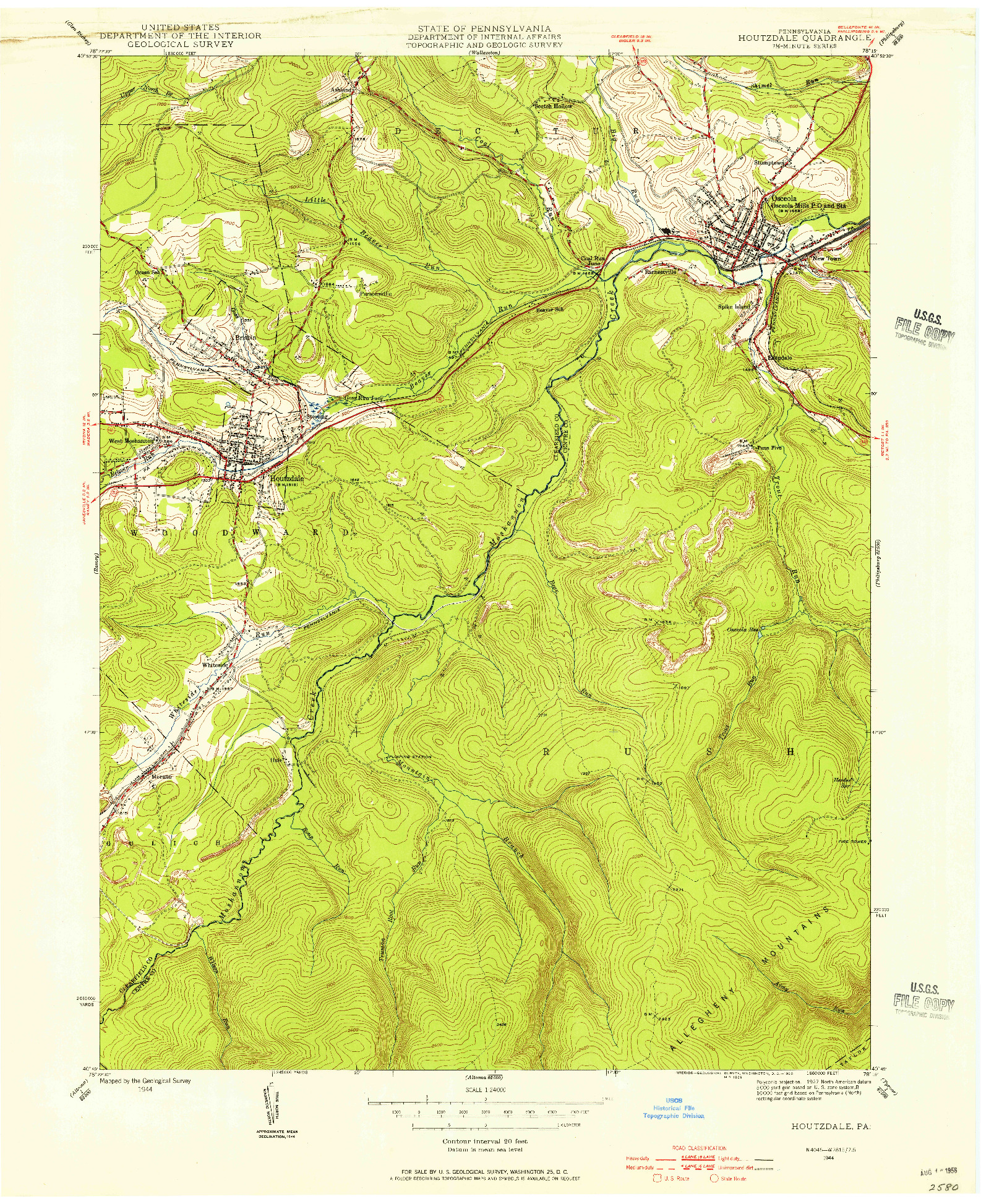 USGS 1:24000-SCALE QUADRANGLE FOR HOUTZDALE, PA 1944