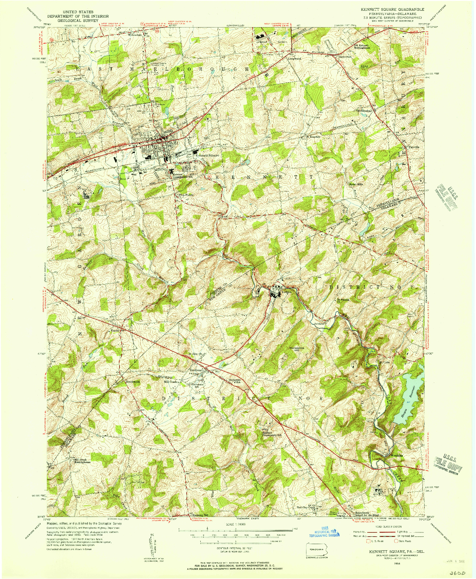 USGS 1:24000-SCALE QUADRANGLE FOR KENNETT SQUARE, PA 1954